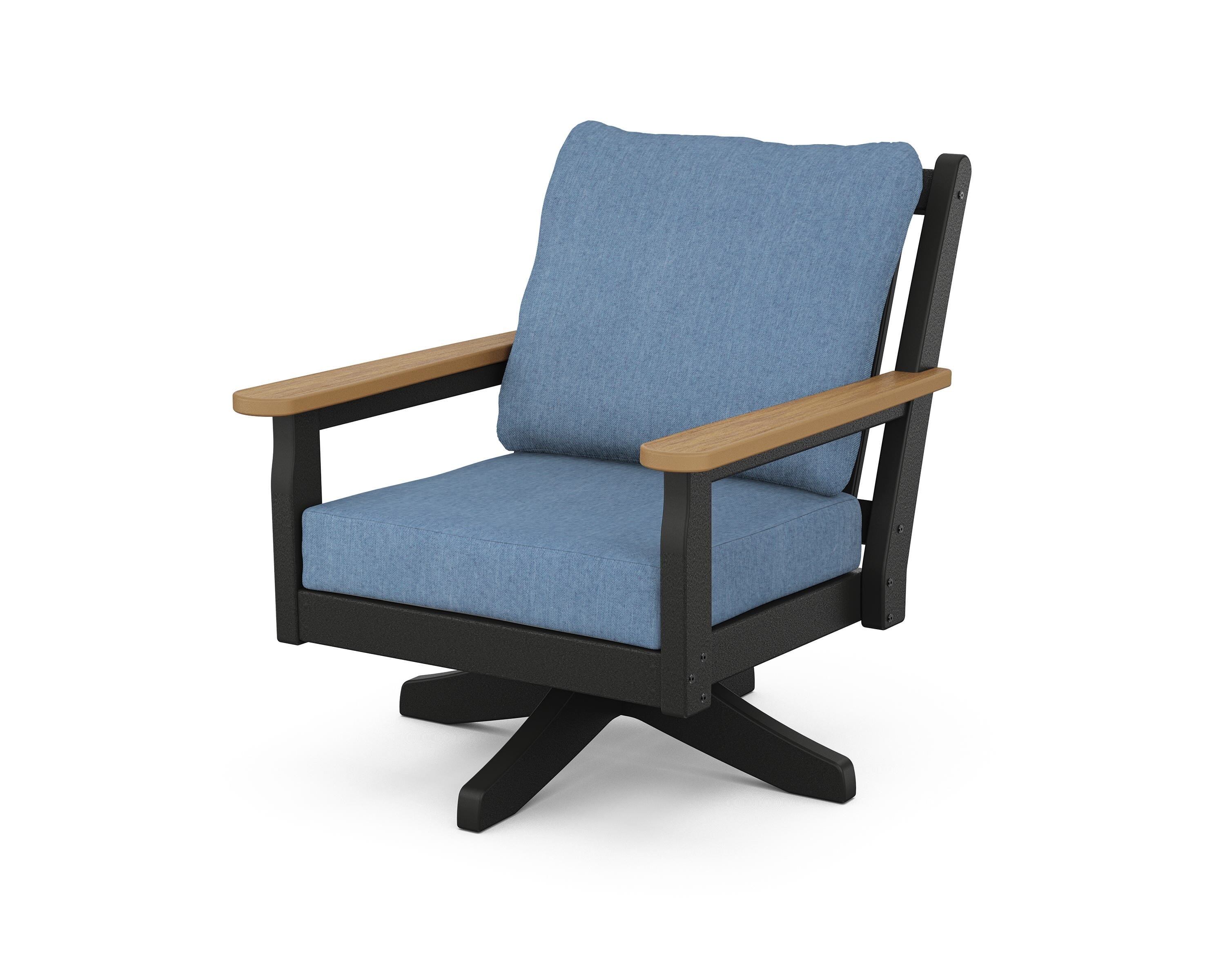 POLYWOOD® Chippendale Deep Seating Swivel Chair in Black / Natural / Sky Blue