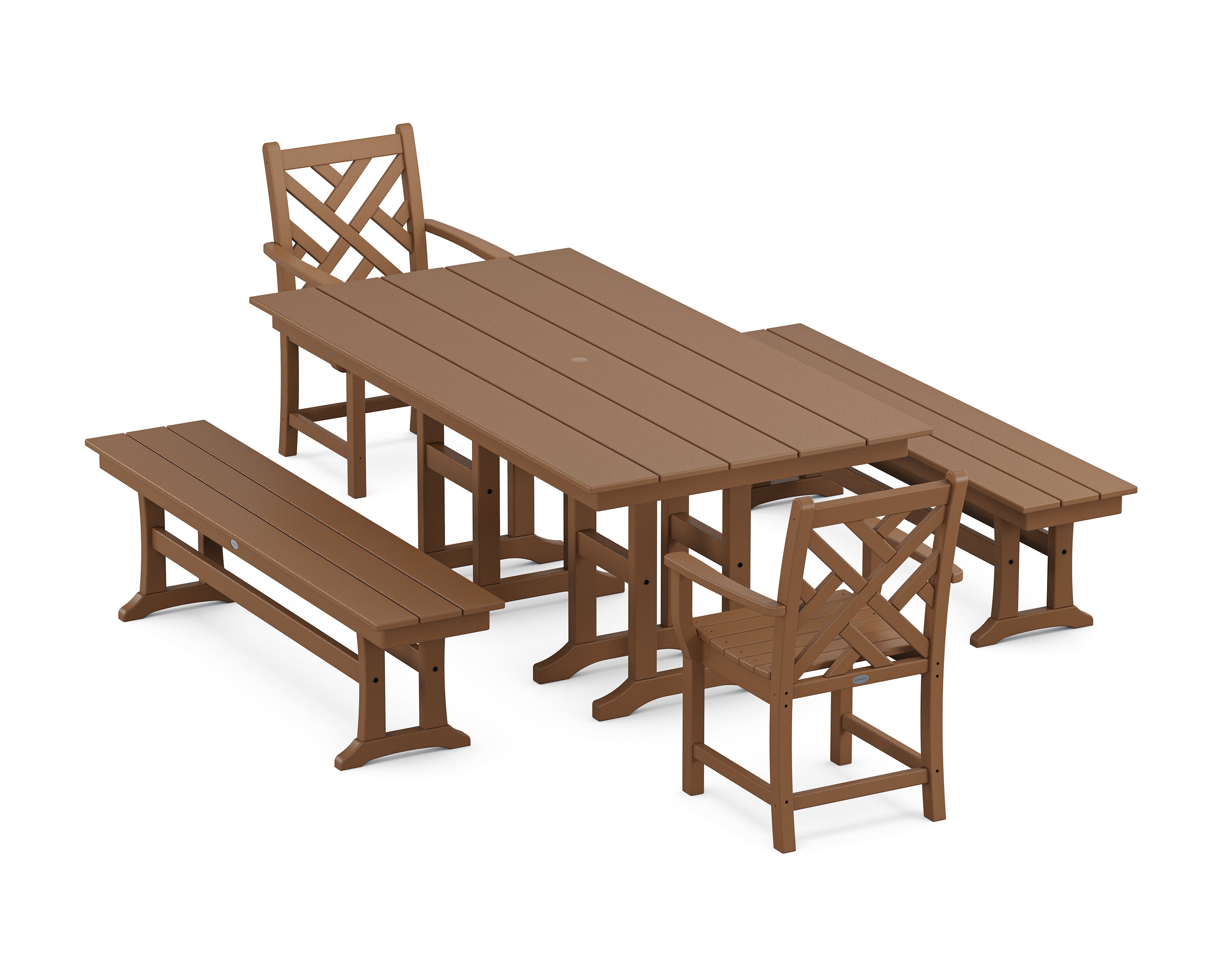 POLYWOOD® Chippendale 5-Piece Farmhouse Dining Set with Benches in Teak