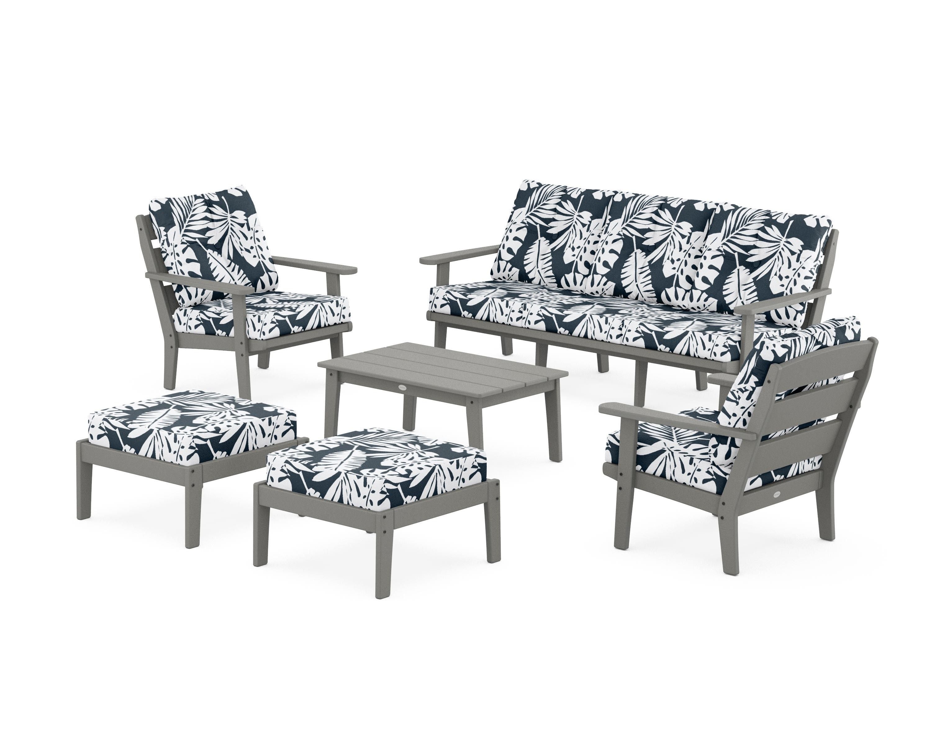 POLYWOOD® Lakeside 6-Piece Lounge Sofa Set in Slate Grey / Leaf Marine Indigo