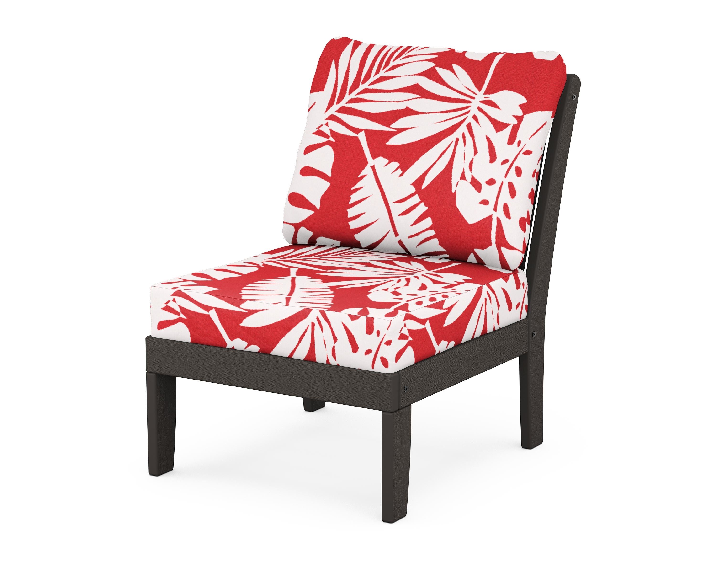 POLYWOOD® Braxton Modular Armless Chair in Vintage Coffee / Leaf Crimson
