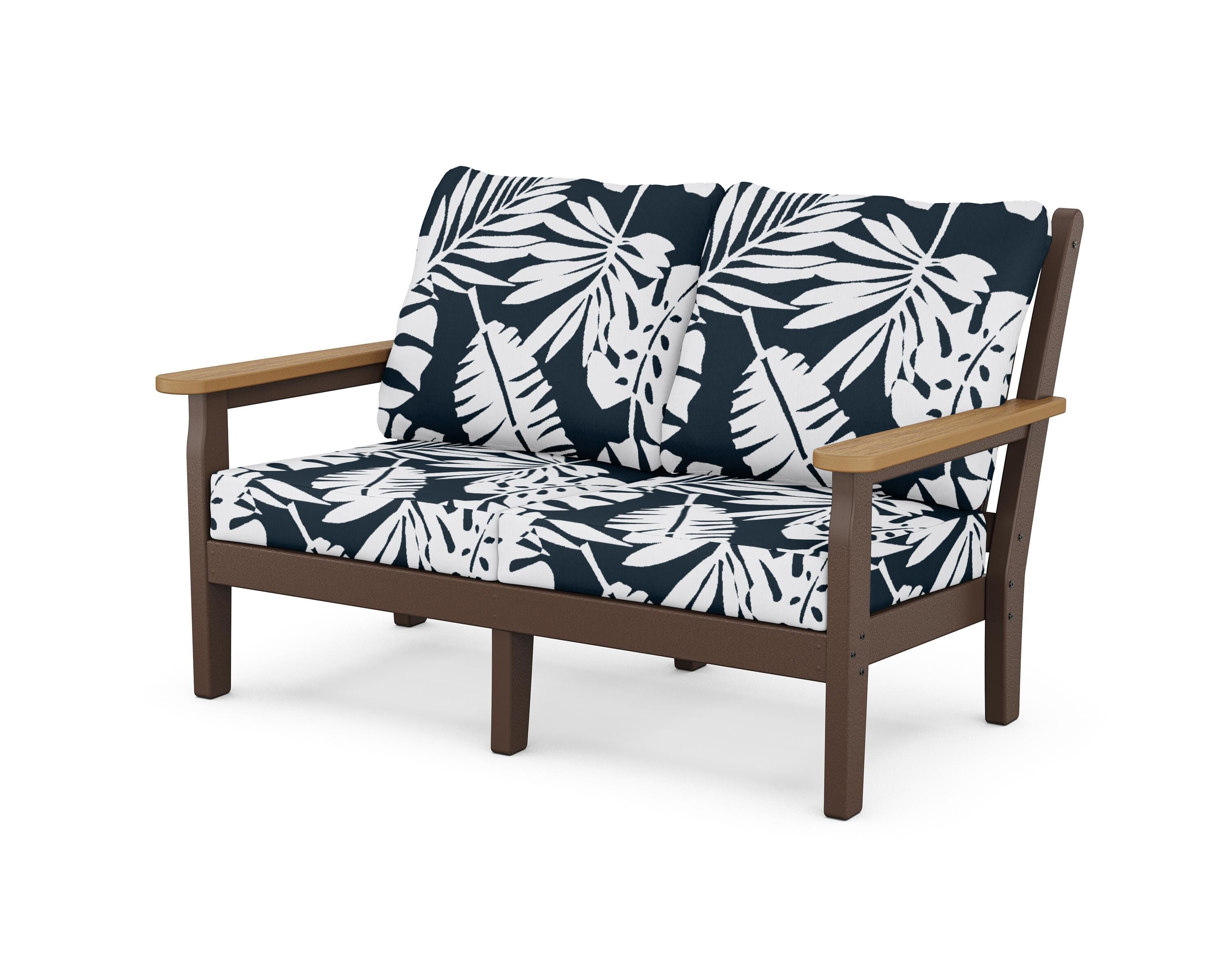 POLYWOOD® Chippendale Deep Seating Loveseat in Mahogany / Natural / Leaf Marine Indigo