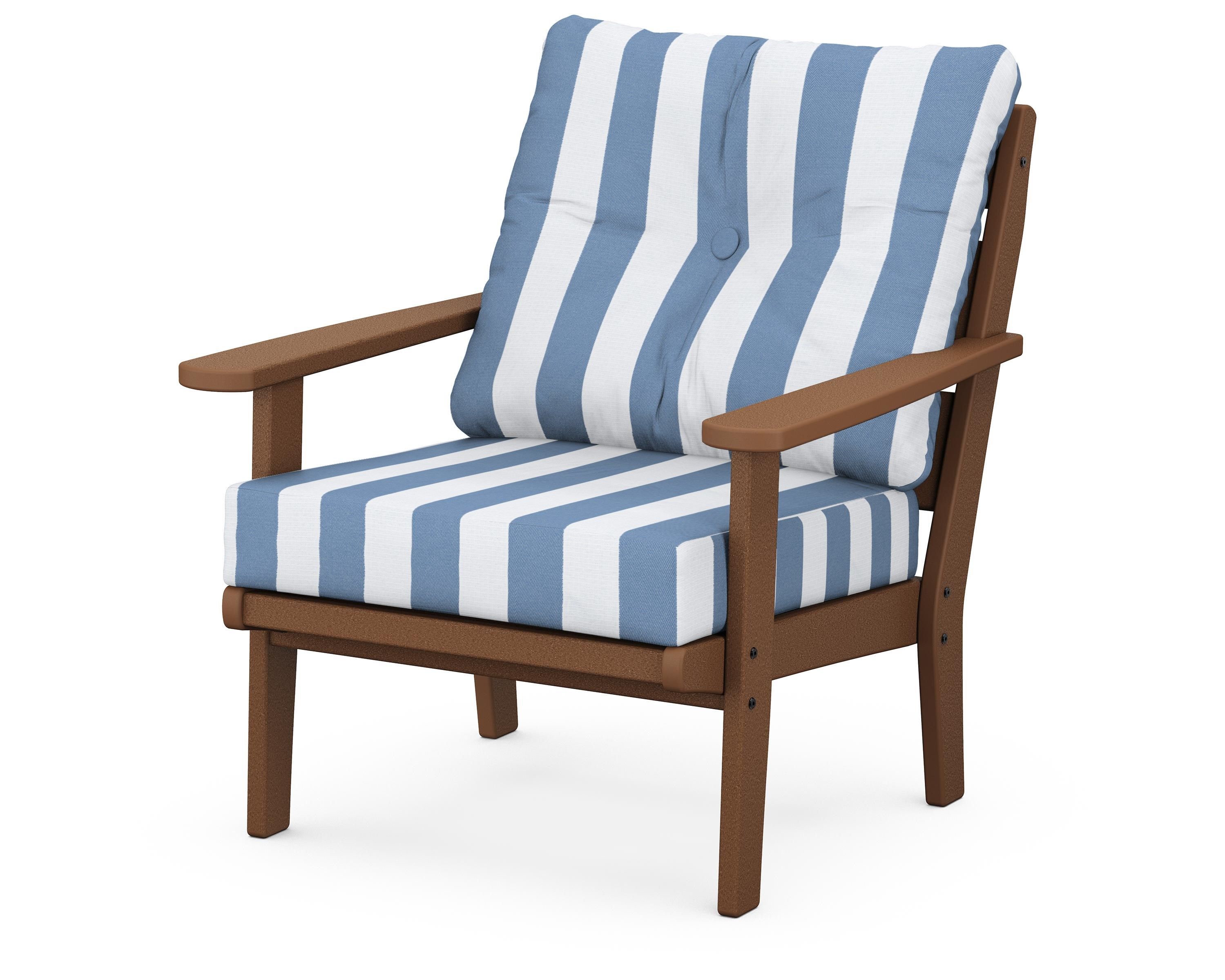 POLYWOOD® Lakeside Deep Seating Chair in Teak / Cabana Stripe Sky Blue