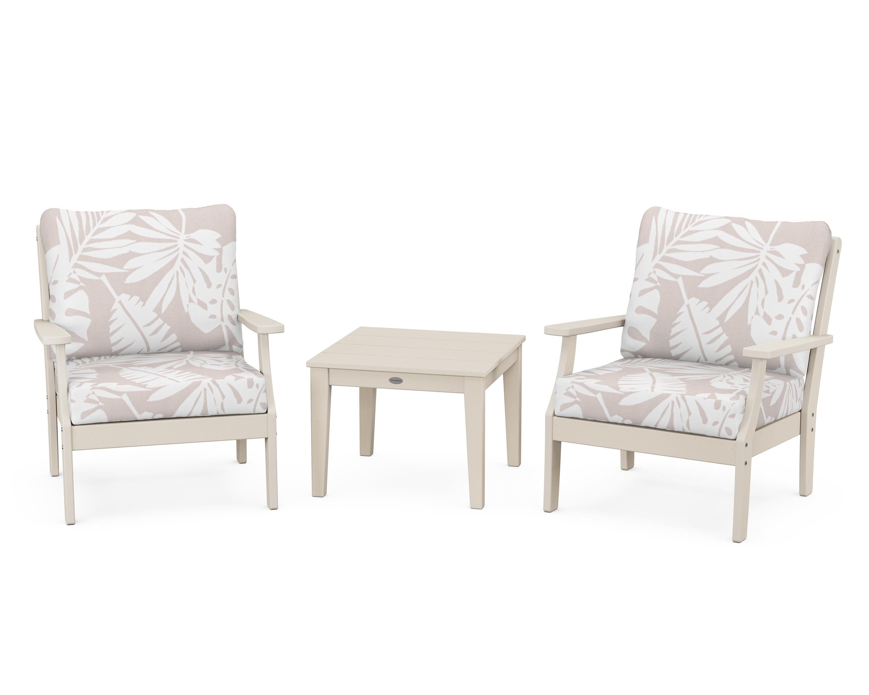 POLYWOOD® Braxton 3-Piece Deep Seating Set in Sand / Leaf Dune Burlap
