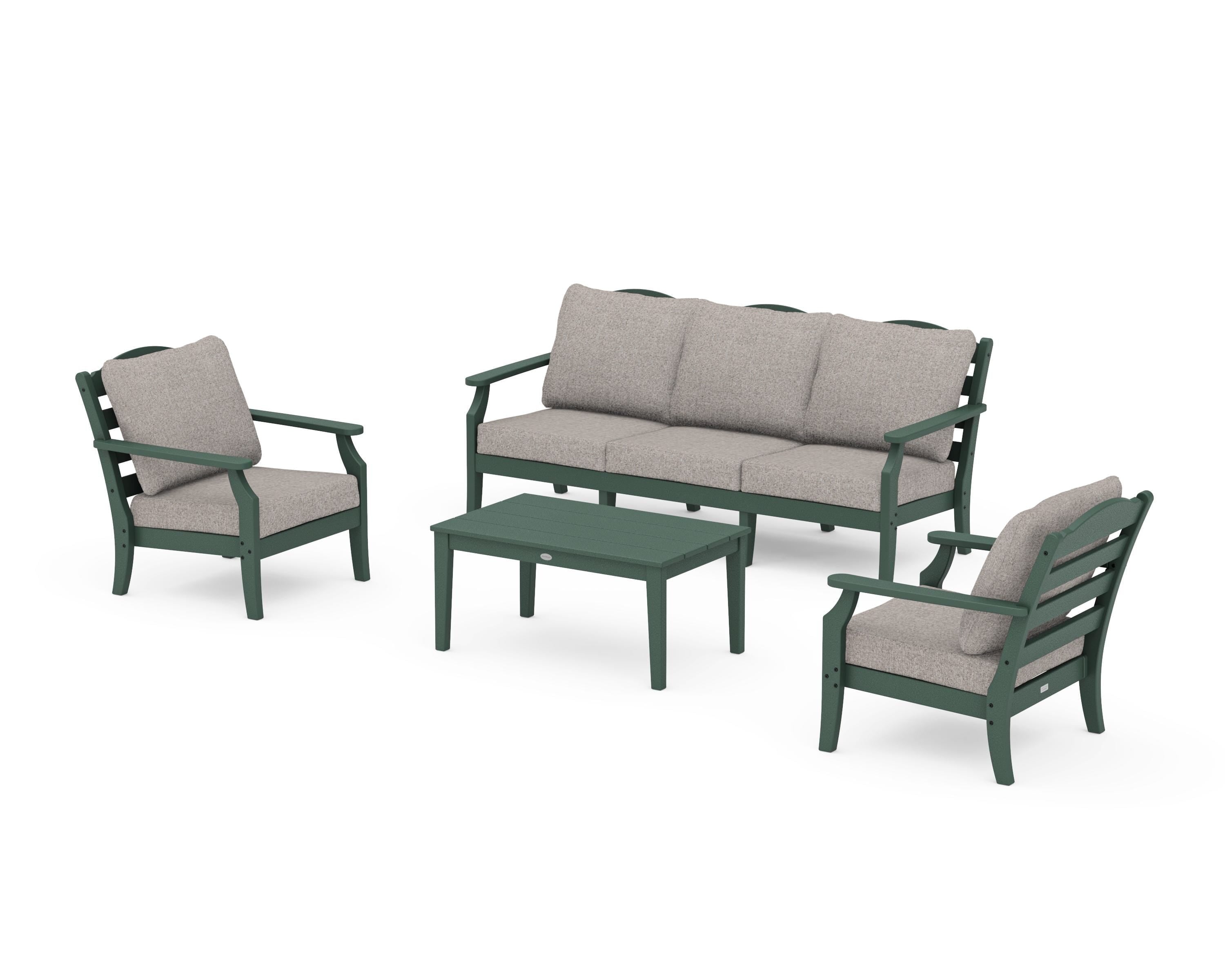 Draper James™ by POLYWOOD® Savannah 4-Piece Deep Seating Set with Sofa in Green / Weathered Tweed