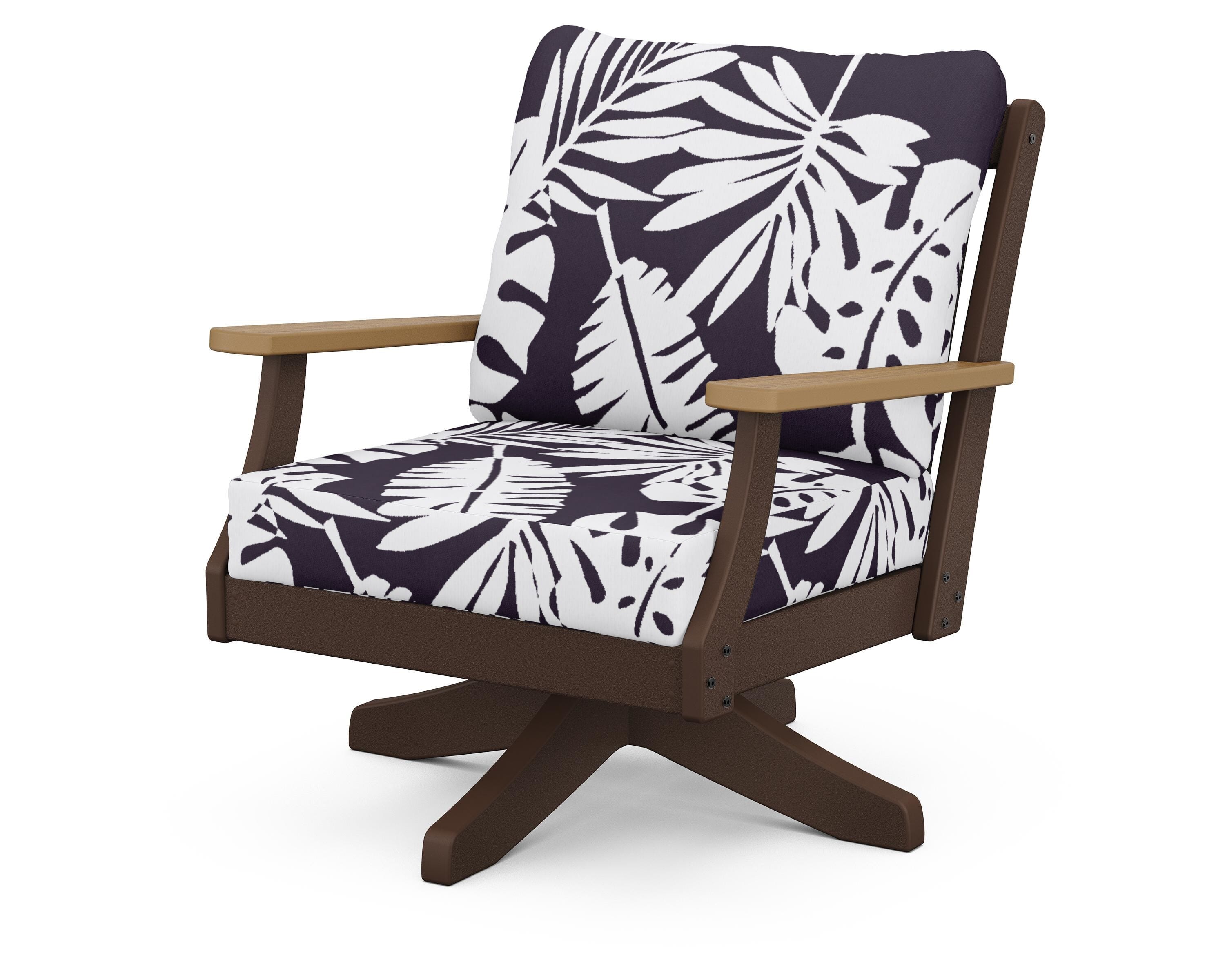 POLYWOOD® Braxton Deep Seating Swivel Chair in Mahogany / Natural / Leaf Navy