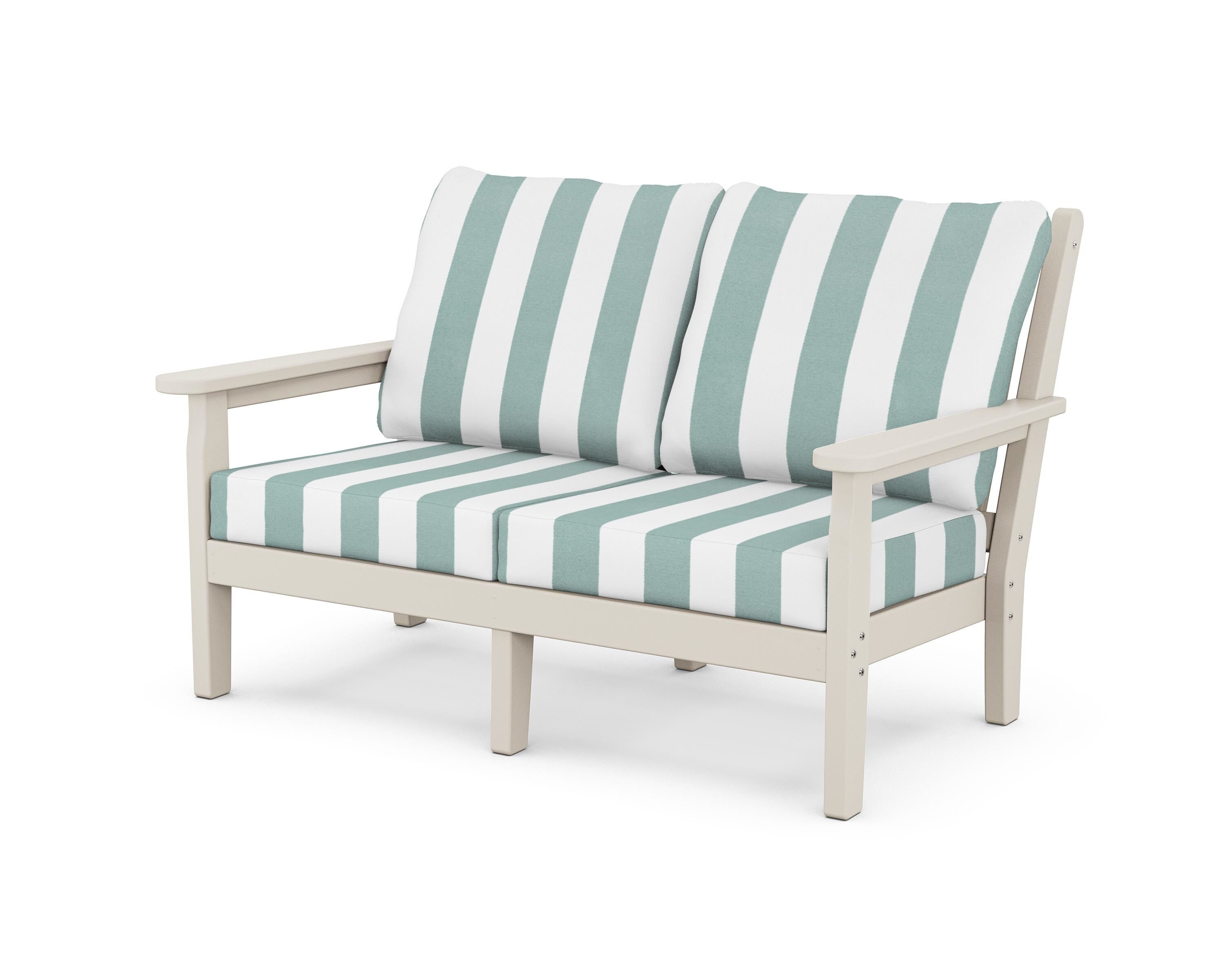 POLYWOOD® Chippendale Deep Seating Loveseat in Sand / Cabana Stripe Glacier Spa