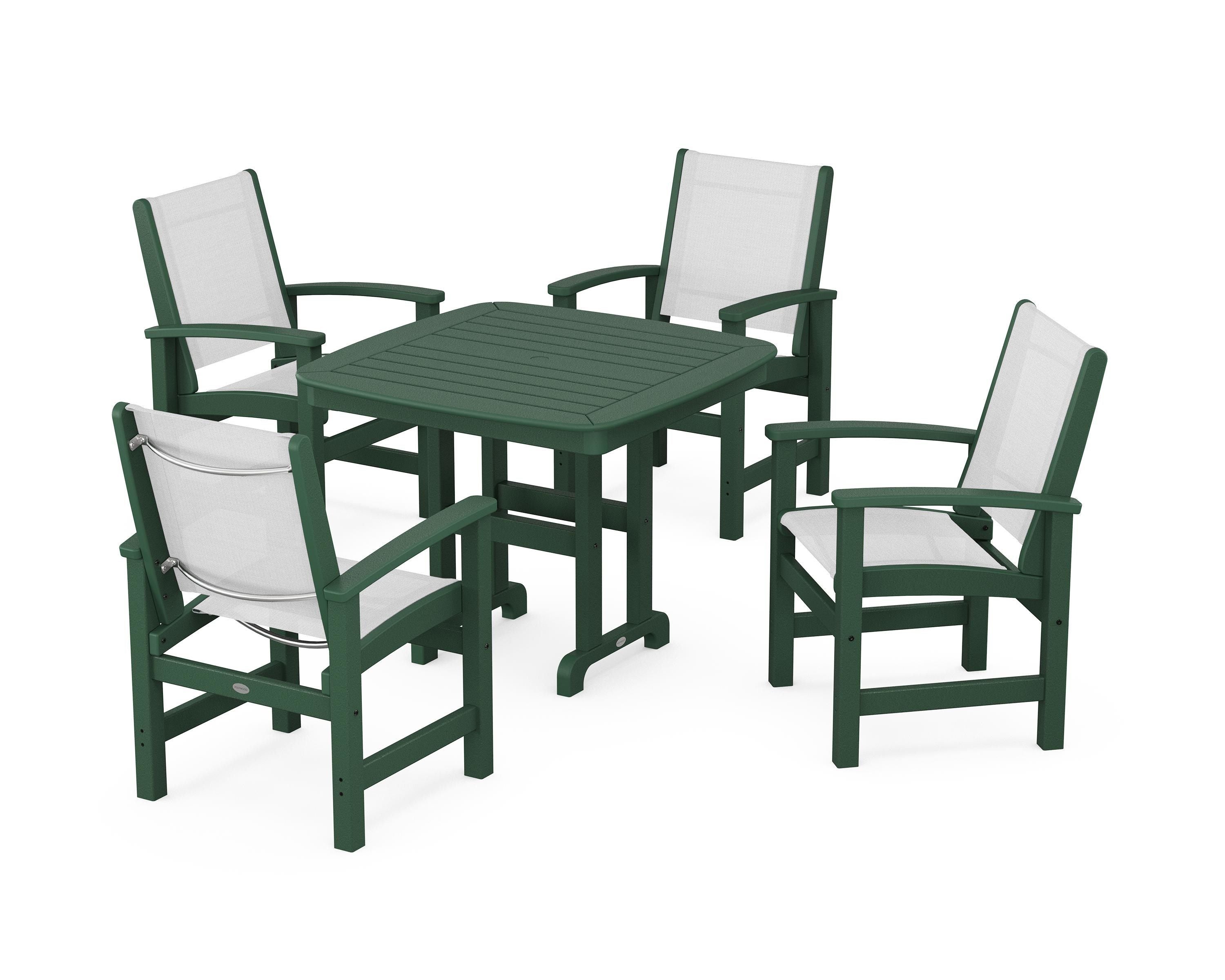 POLYWOOD® Coastal 5-Piece Dining Set in Green / White Sling