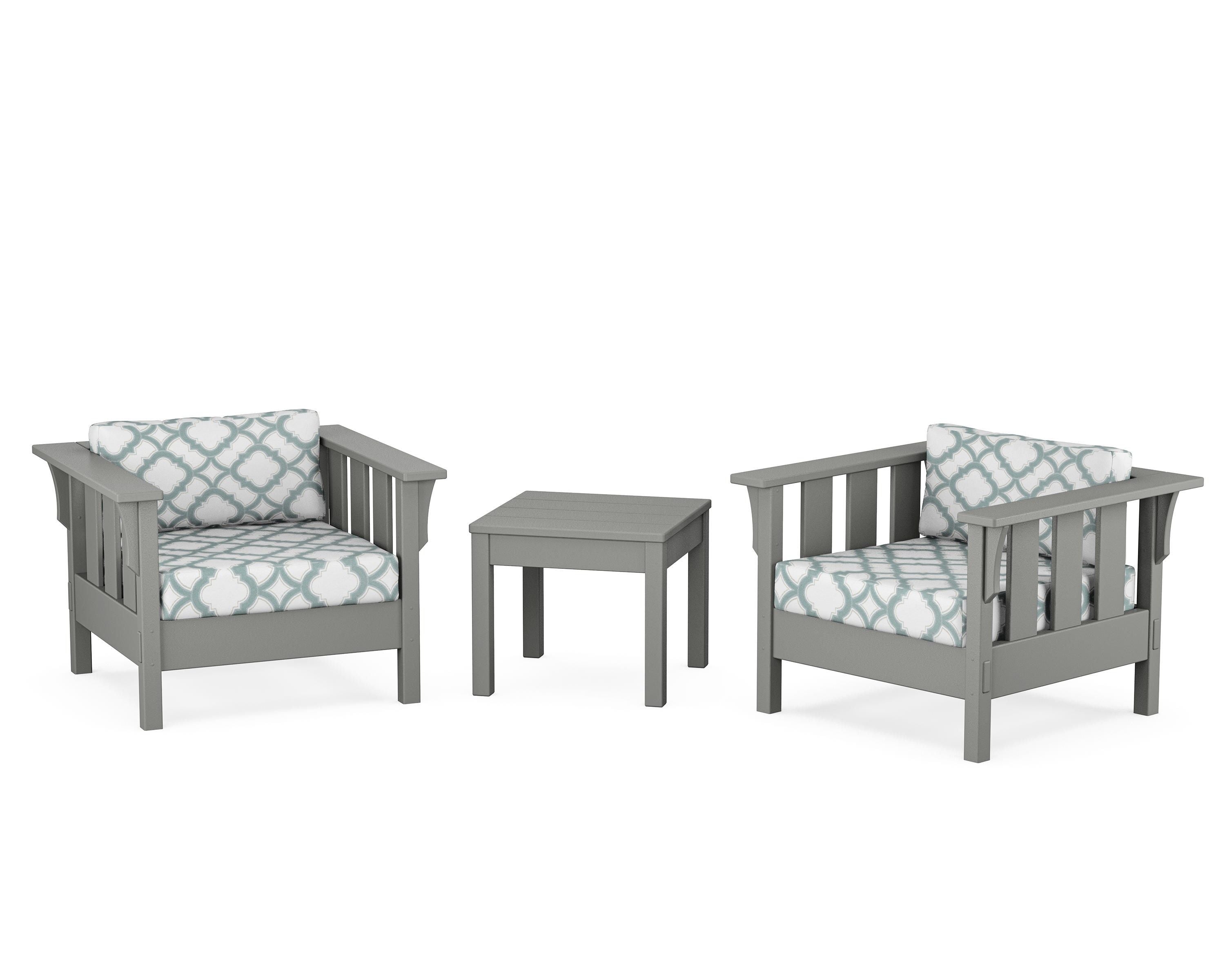 Martha Stewart by POLYWOOD® Acadia 3-Piece Deep Seating Set in Slate Grey / Trellis Glacier Spa