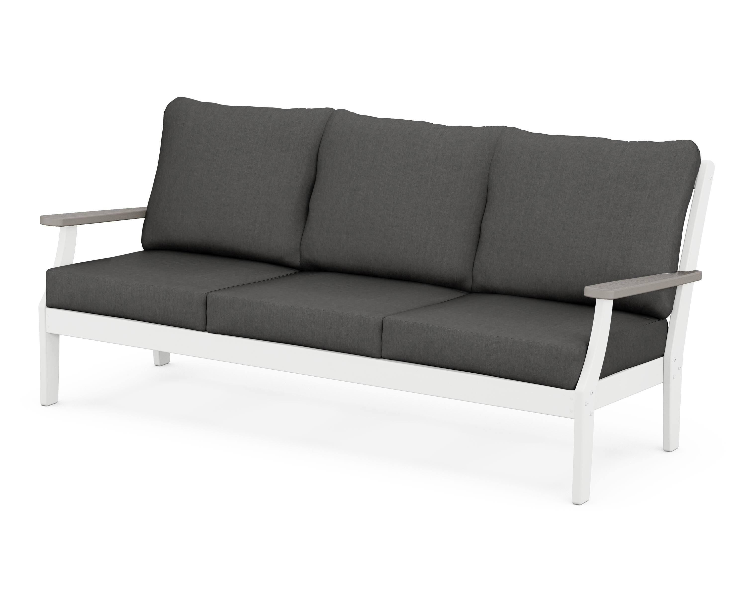 POLYWOOD® Braxton Deep Seating Sofa in White / Driftwood / Spectrum Carbon