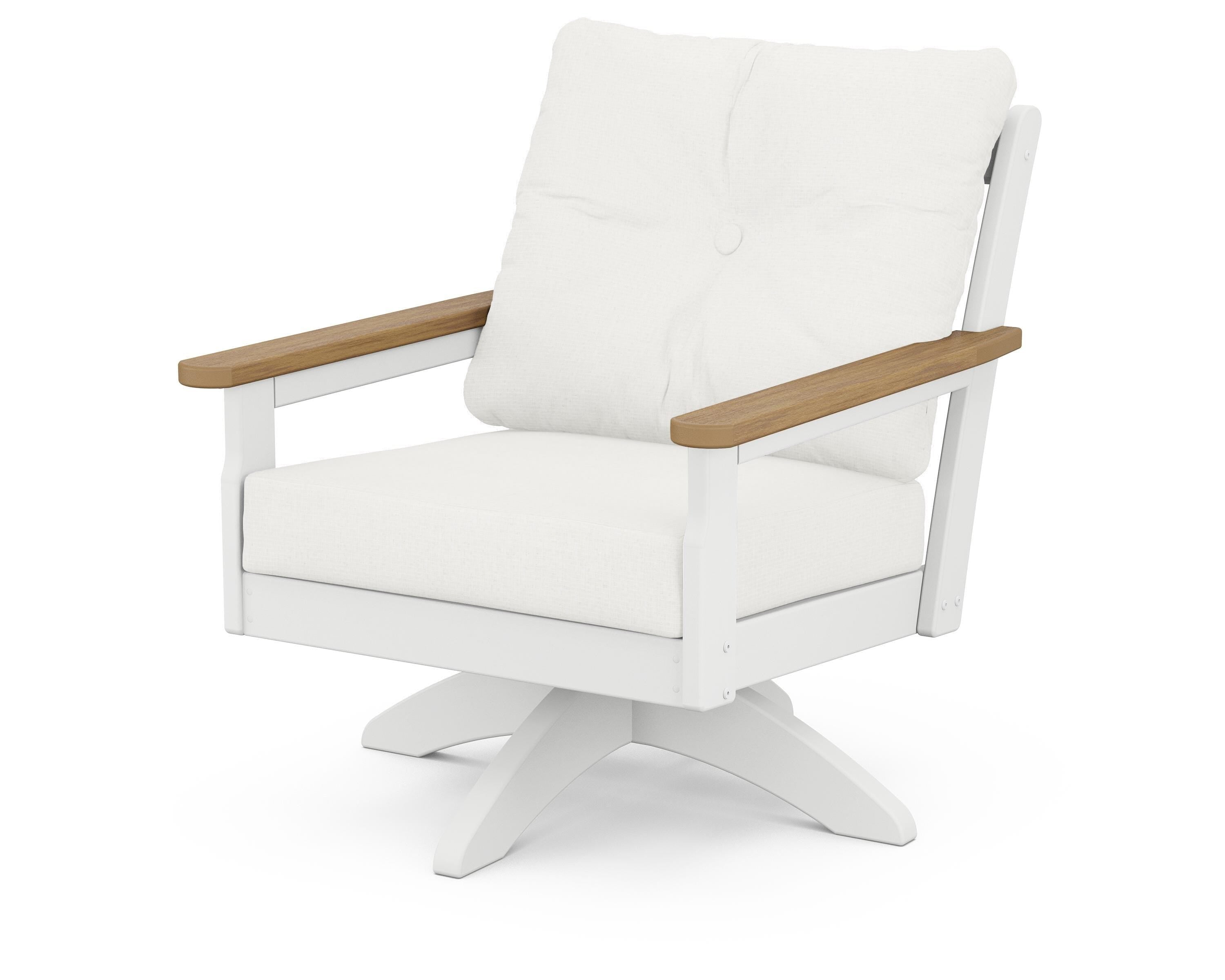 POLYWOOD® Vineyard Deep Seating Swivel Chair in White / Natural / Natural Linen