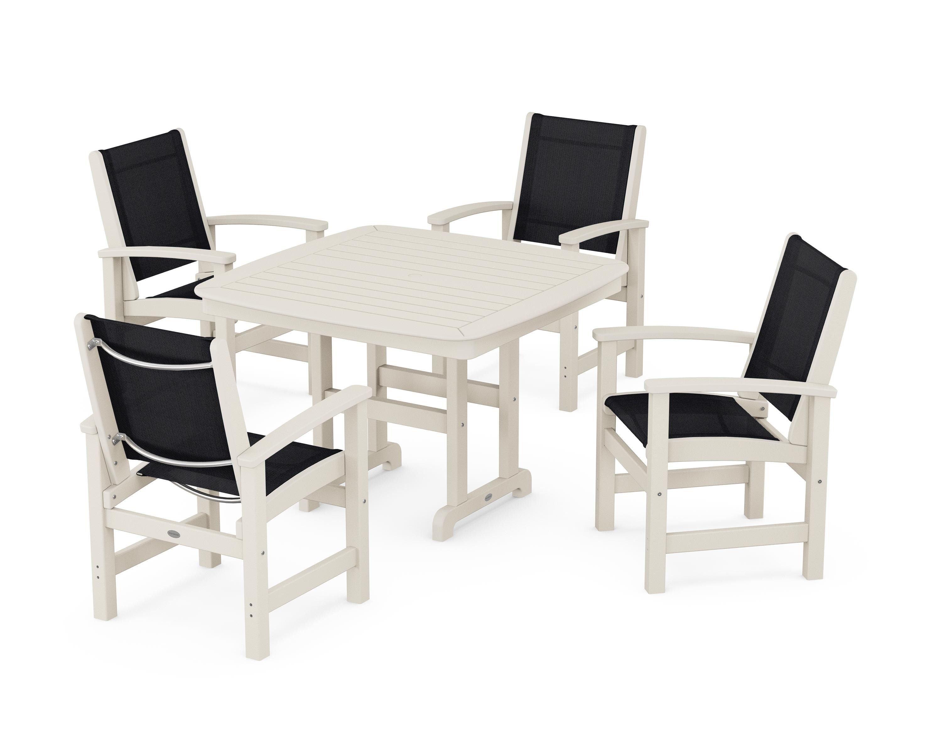 POLYWOOD® Coastal 5-Piece Dining Set in Sand / Black Sling