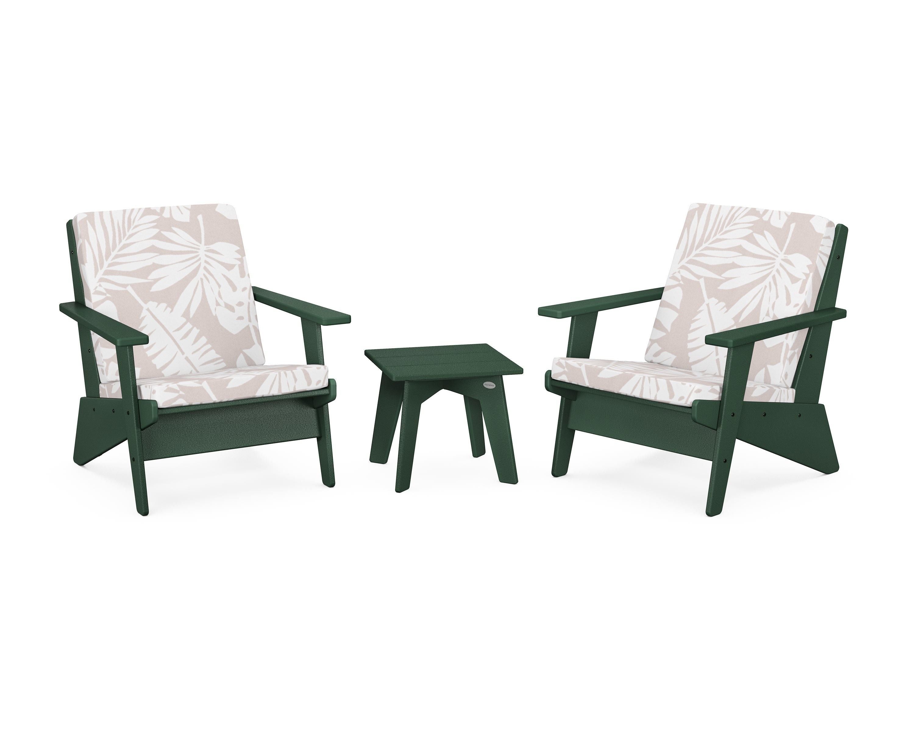 POLYWOOD® Riviera Modern Lounge 3-Piece Set in Green / Leaf Dune Burlap