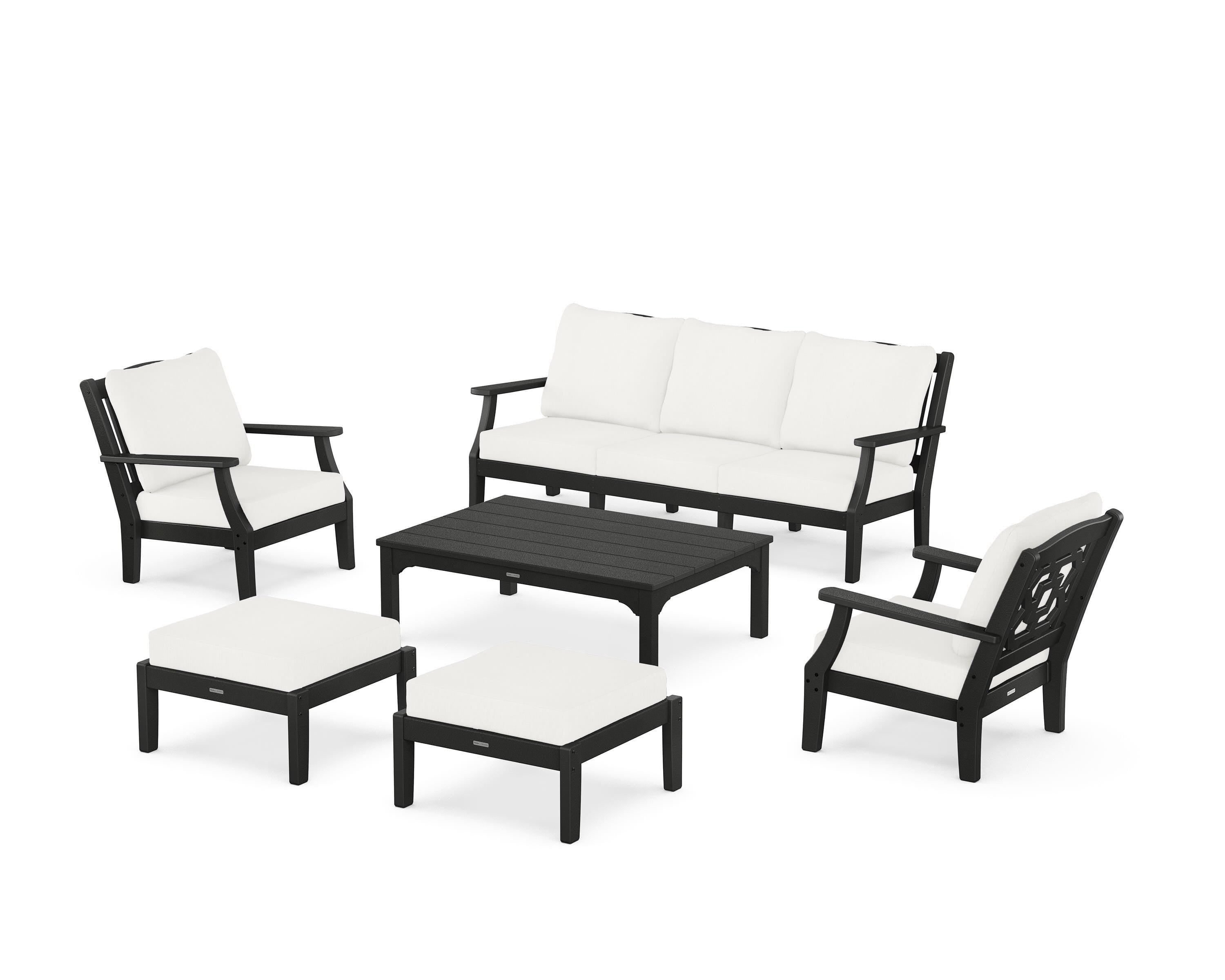 Martha Stewart by POLYWOOD® Chinoiserie 6-Piece Lounge Sofa Set in Black / Natural Linen