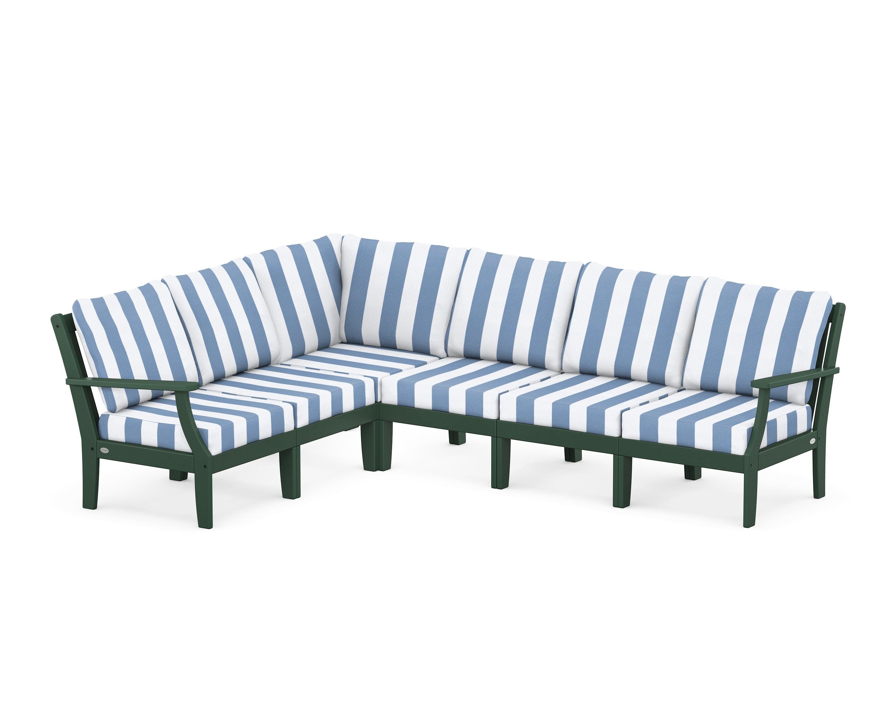 POLYWOOD® Braxton Modular 6-Piece Deep Seating Set in Green / Cabana Stripe Sky Blue
