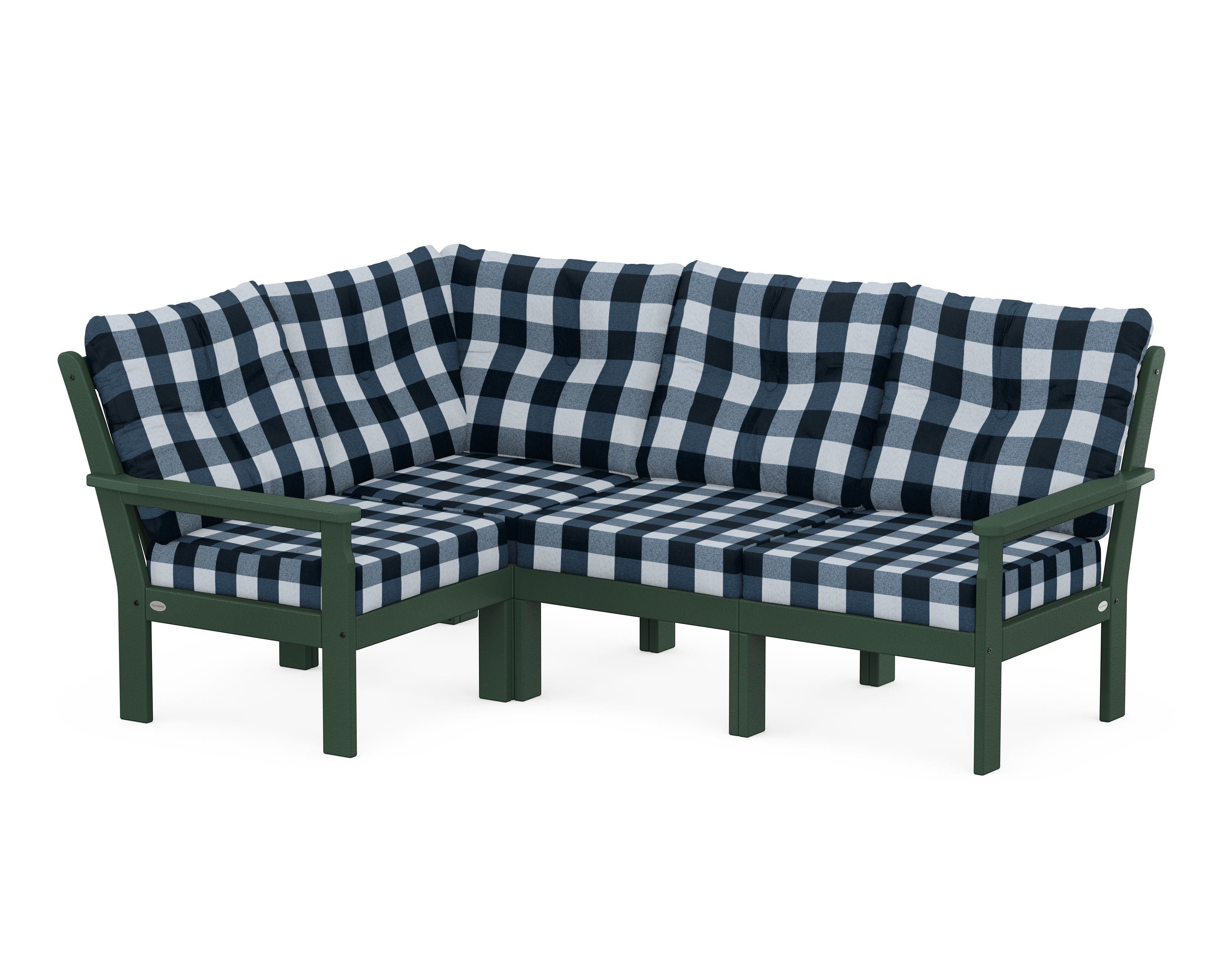 POLYWOOD® Vineyard 4-Piece Sectional in Green / Buffalo Plaid Marine Indigo