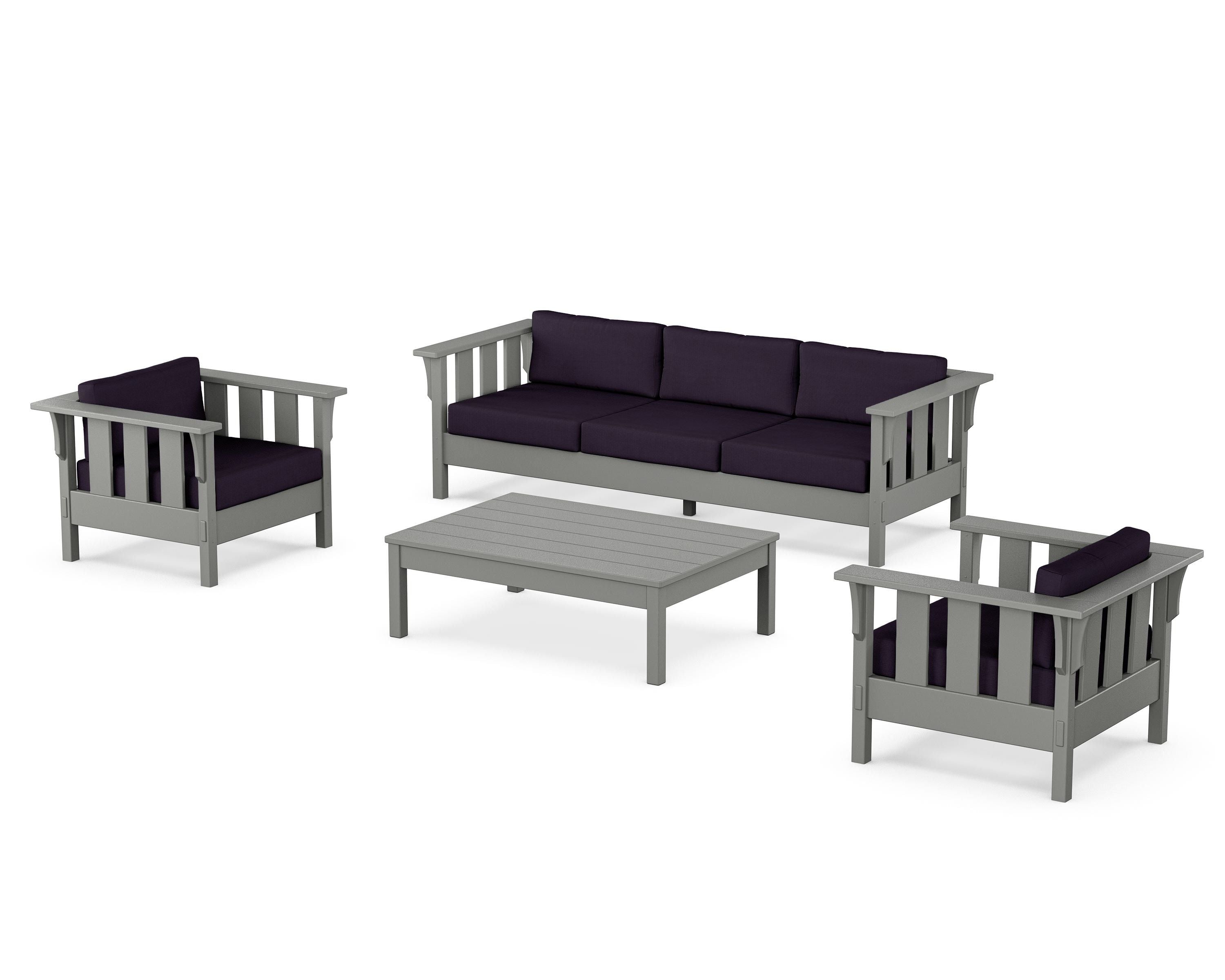 Martha Stewart by POLYWOOD® Acadia 4-Piece Deep Seating Set with Sofa in Slate Grey / Navy Linen