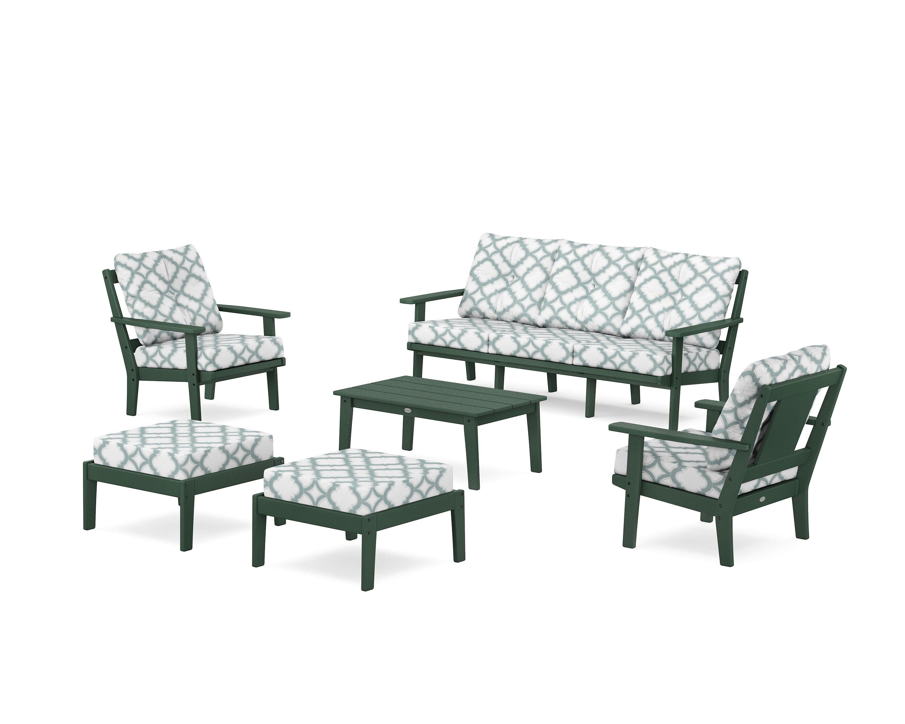 POLYWOOD® Prairie 6-Piece Lounge Sofa Set in Green / Trellis Glacier Spa