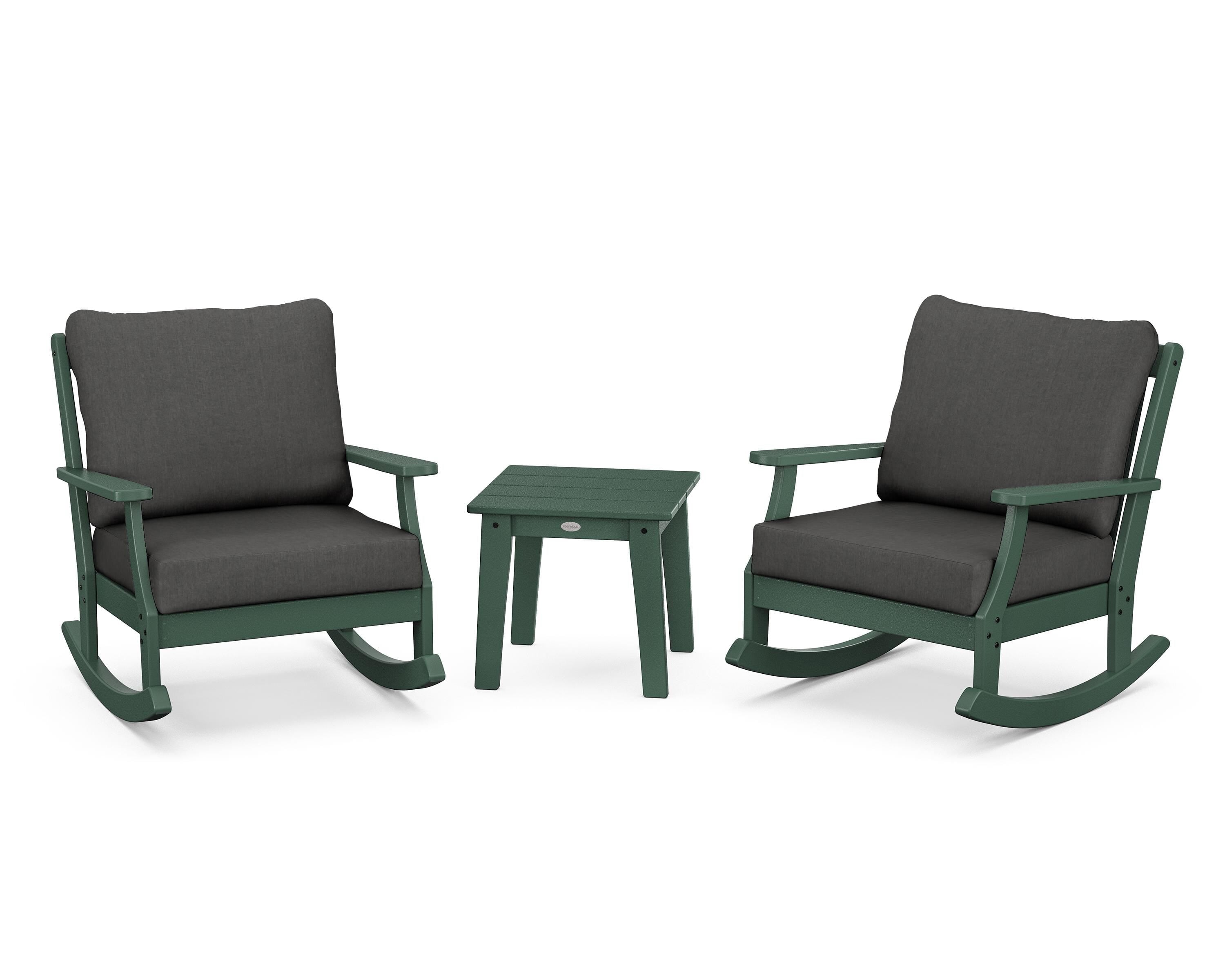 POLYWOOD® Braxton 3-Piece Deep Seating Rocker Set in Green / Spectrum Carbon