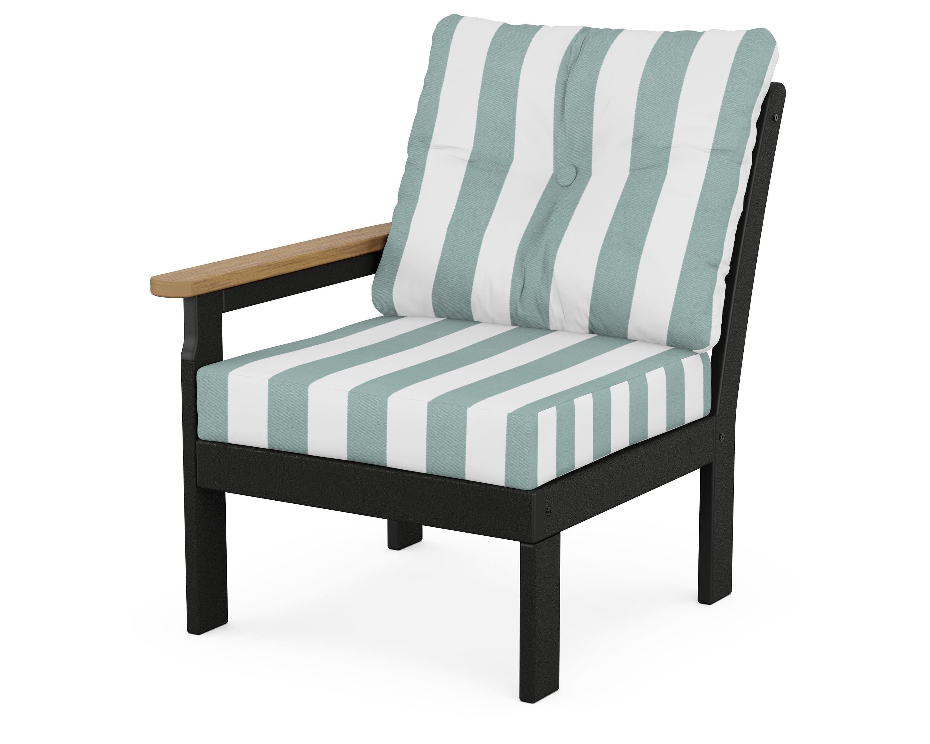 POLYWOOD® Vineyard Modular Left Arm Chair in Black / Natural / Cabana Stripe Glacier Spa