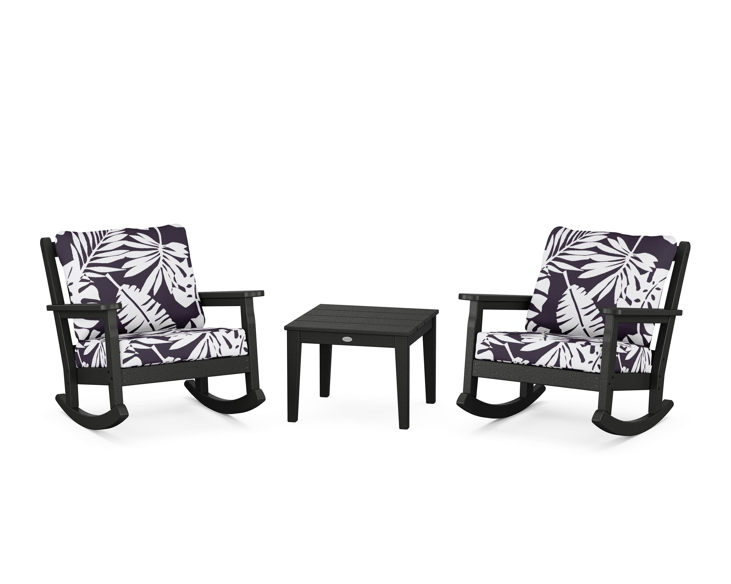 POLYWOOD® Chippendale 3-Piece Deep Seating Rocker Set in Black / Leaf Navy