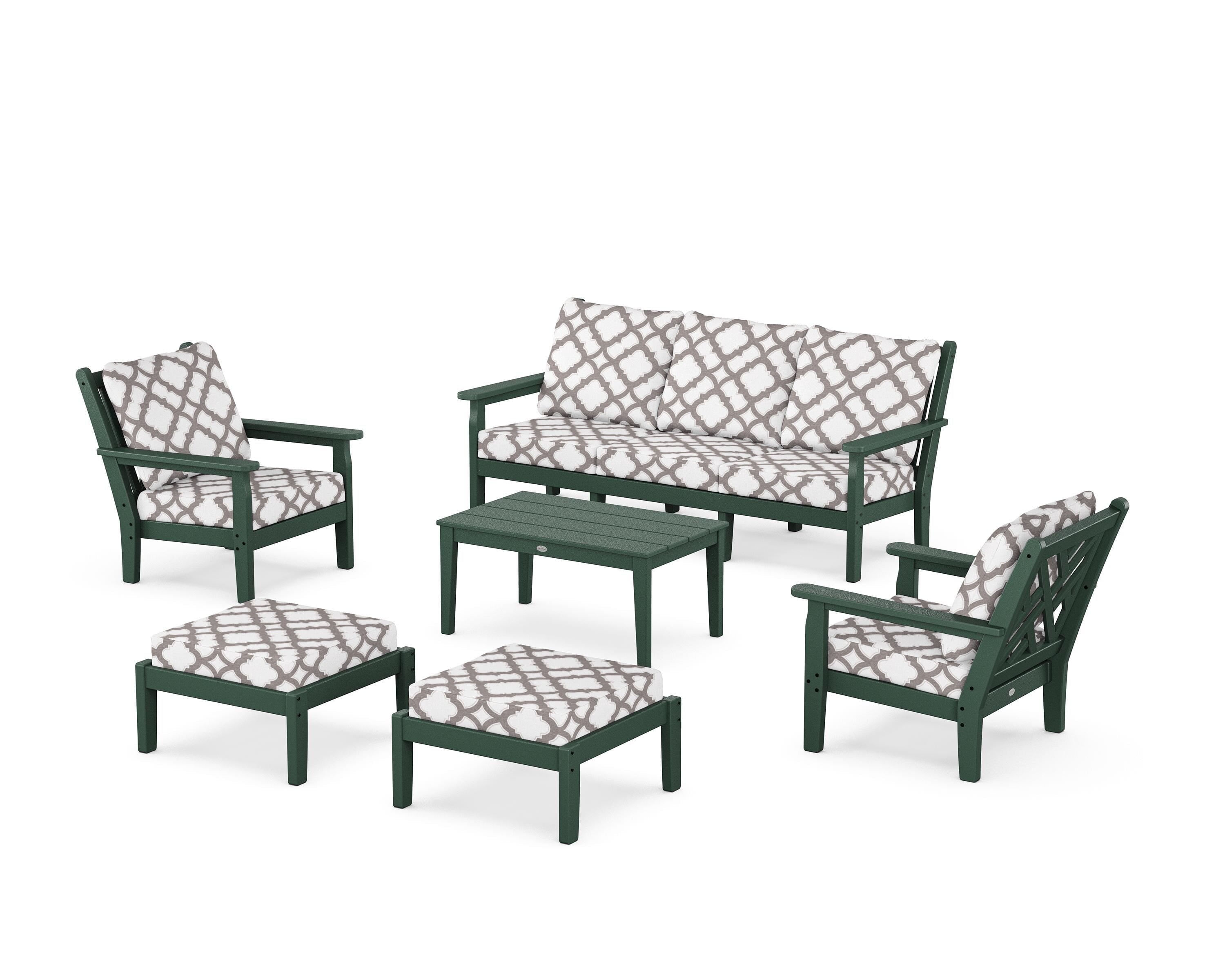 POLYWOOD® Chippendale 6-Piece Lounge Sofa Set in Green / Trellis Grey Mist