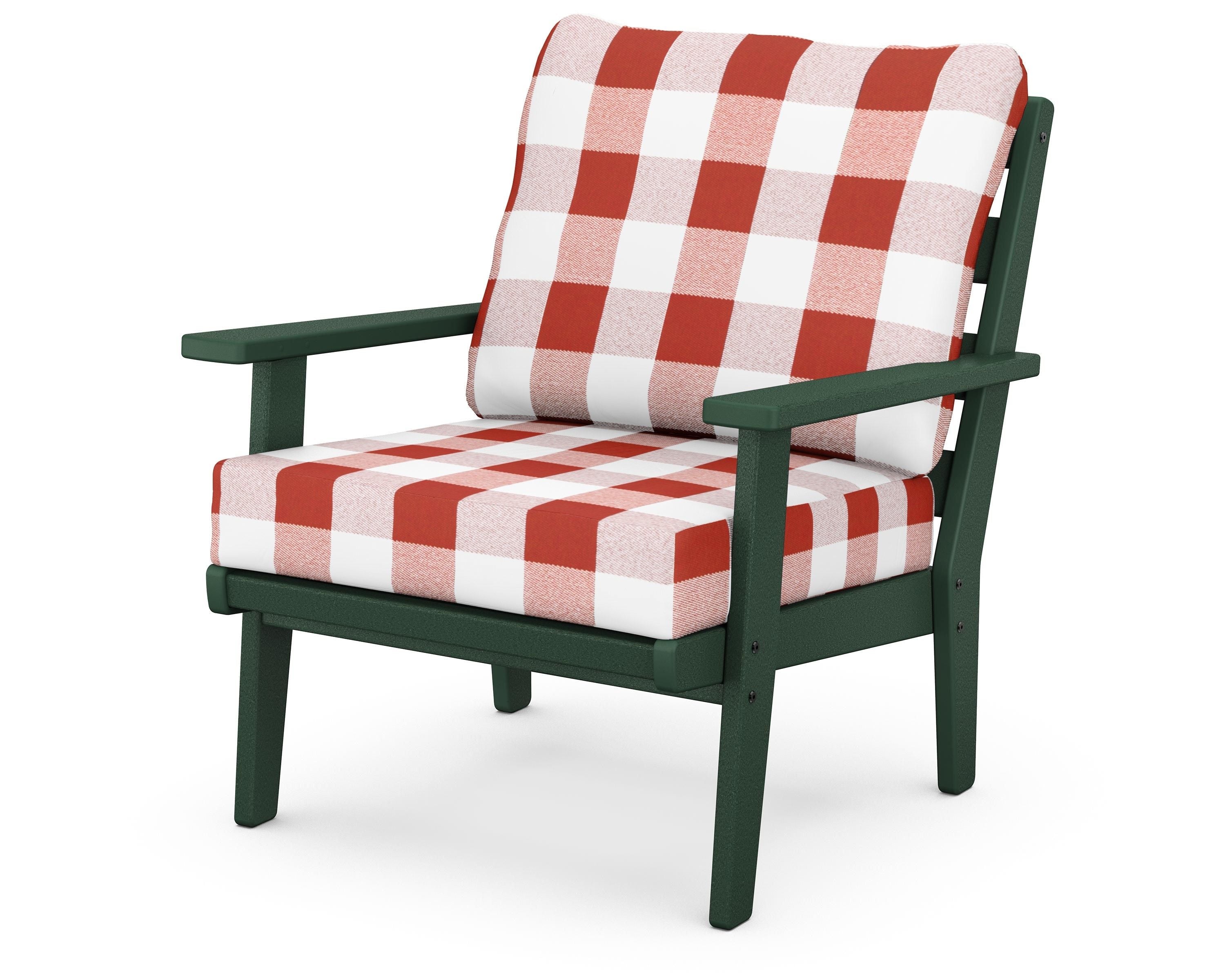 POLYWOOD® Grant Park Deep Seating Chair in Green / Buffalo Plaid Crimson