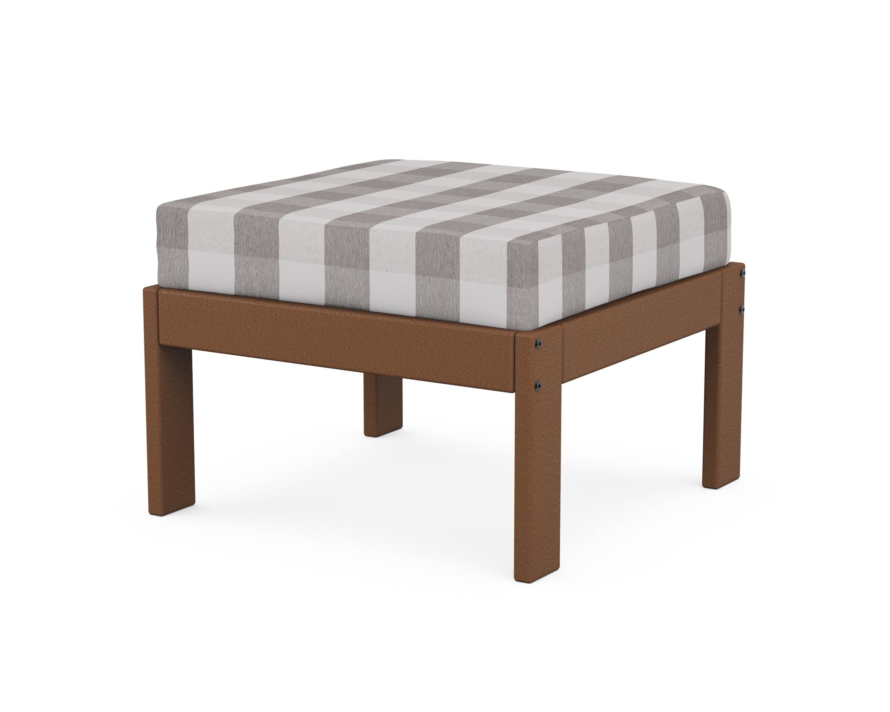 POLYWOOD® Vineyard Modular Ottoman in Teak / Buffalo Plaid Grey Mist