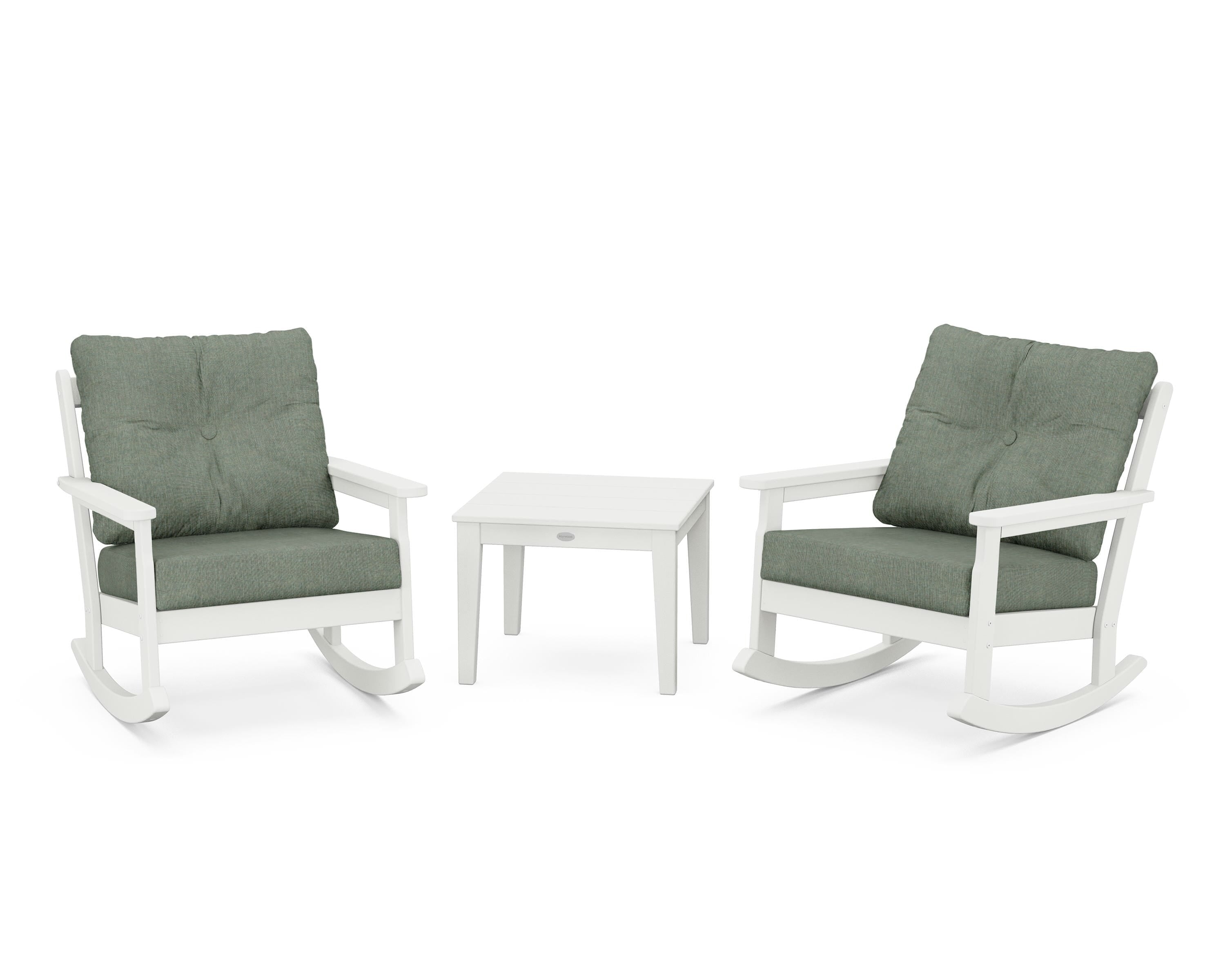POLYWOOD® Vineyard 3-Piece Deep Seating Rocker Set in Vintage White / Cast Sage