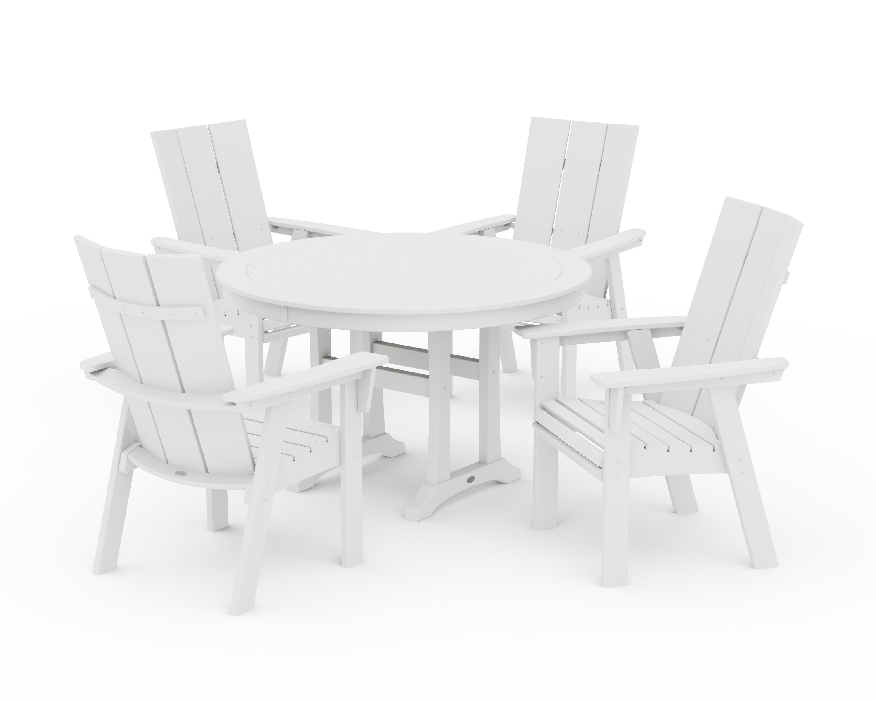 POLYWOOD® Modern Curveback Adirondack 5-Piece Nautical Trestle Dining Set in White