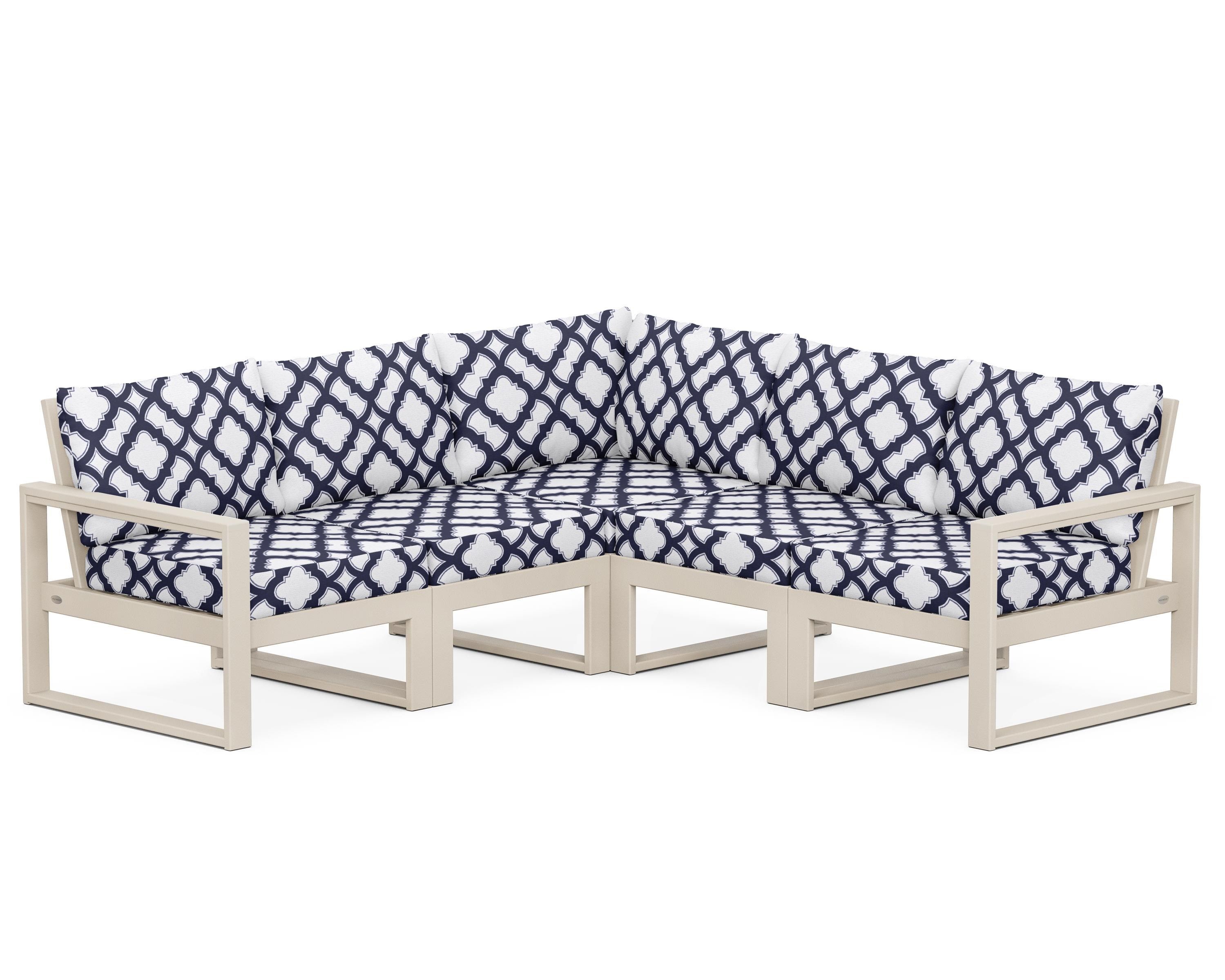POLYWOOD® EDGE 5-Piece Modular Deep Seating Set in Sand / Trellis Navy