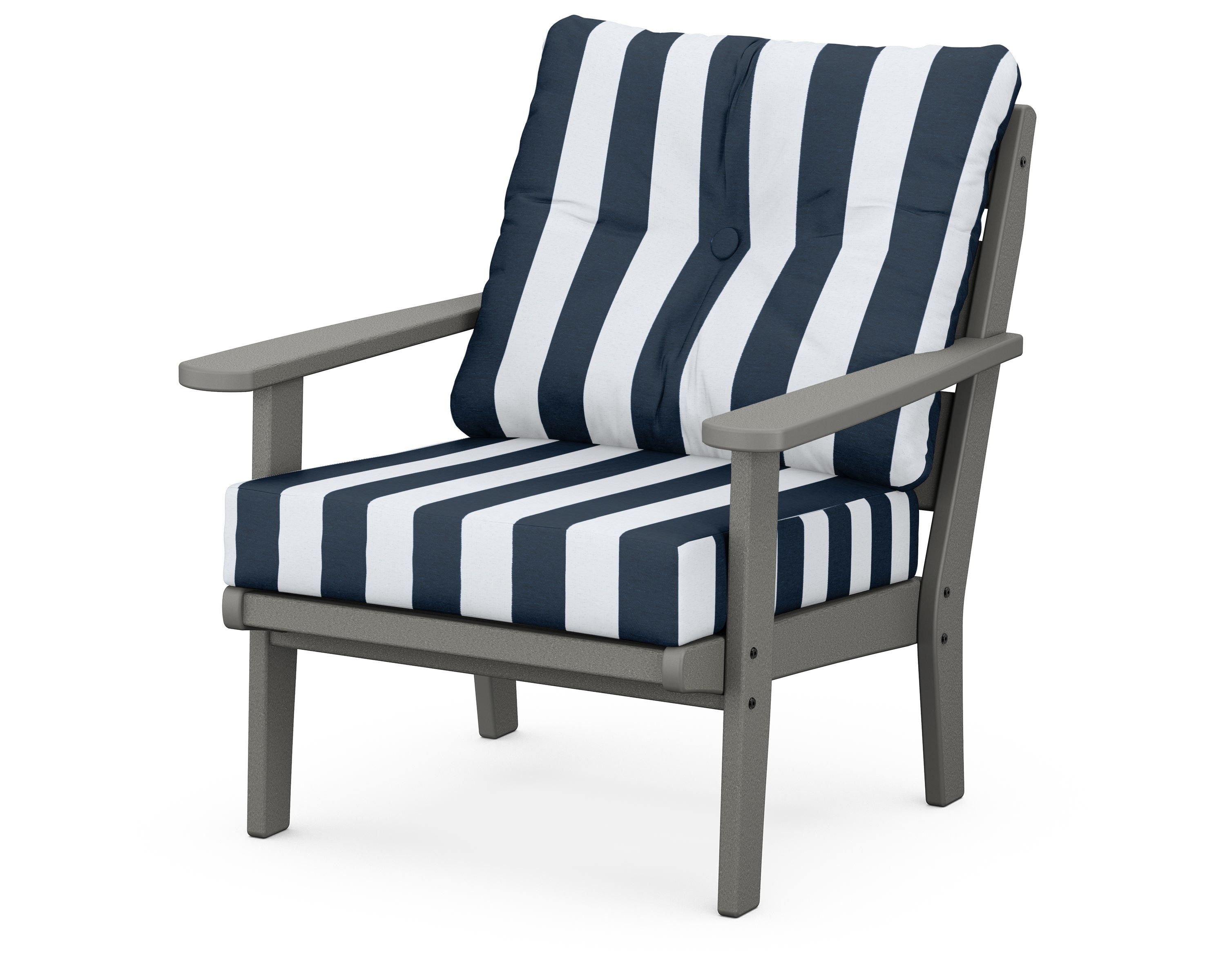 POLYWOOD® Lakeside Deep Seating Chair in Slate Grey / Cabana Stripe Marine Indigo