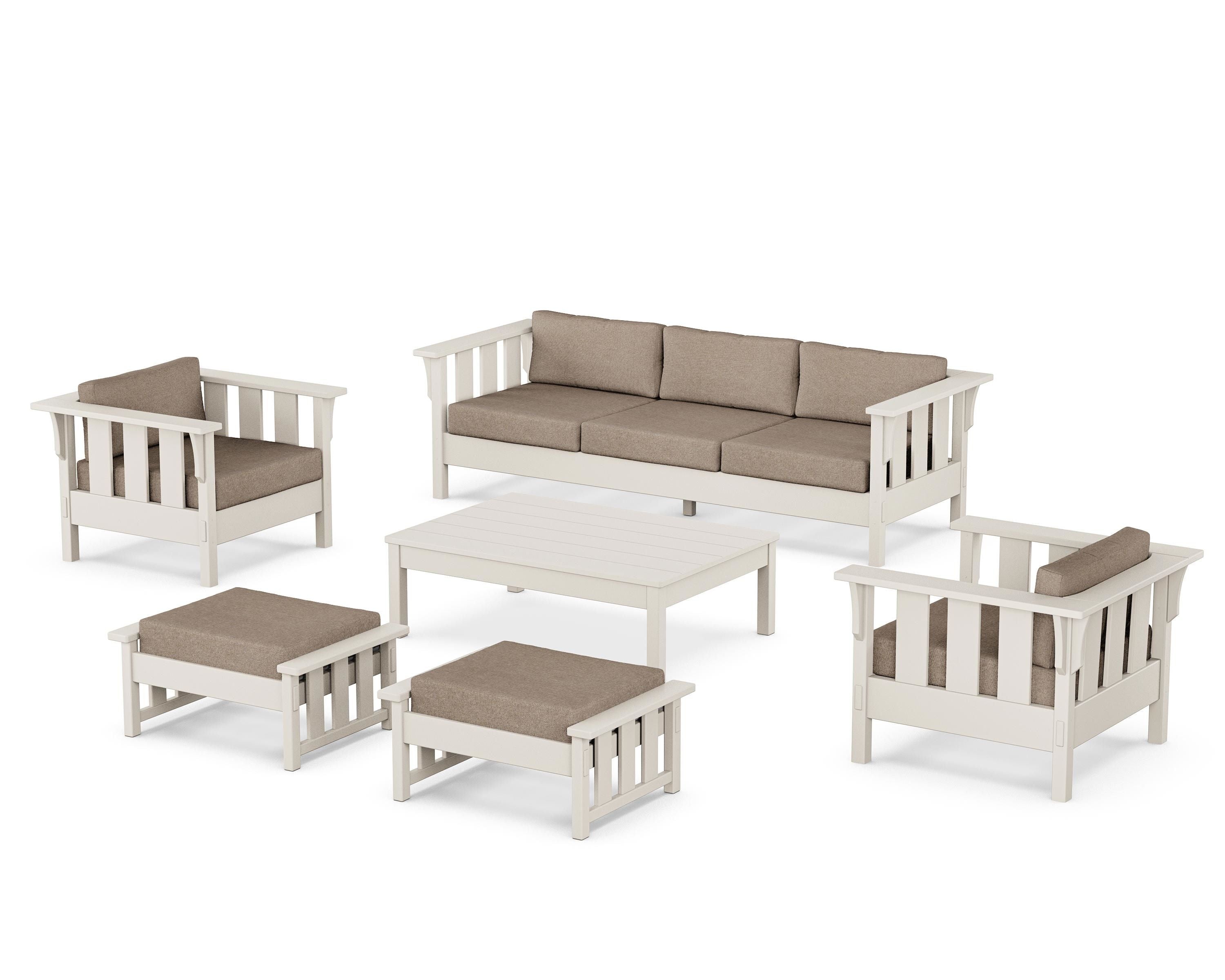 Martha Stewart by POLYWOOD® Acadia 6-Piece Lounge Sofa Set in Sand / Spiced Burlap