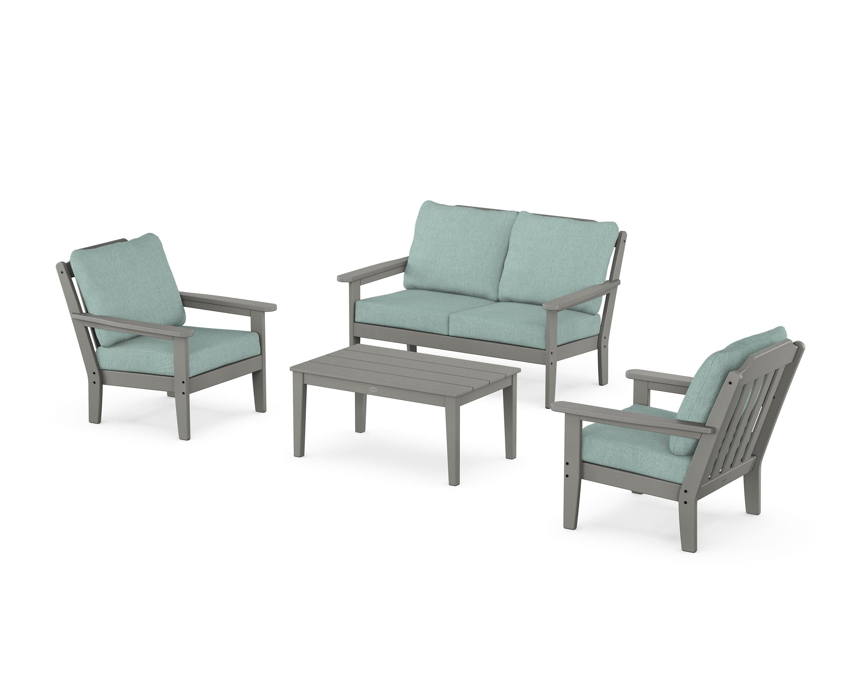 Country Living Cottage 4-Piece Deep Seating Set with Loveseat in Slate Grey / Glacier Spa