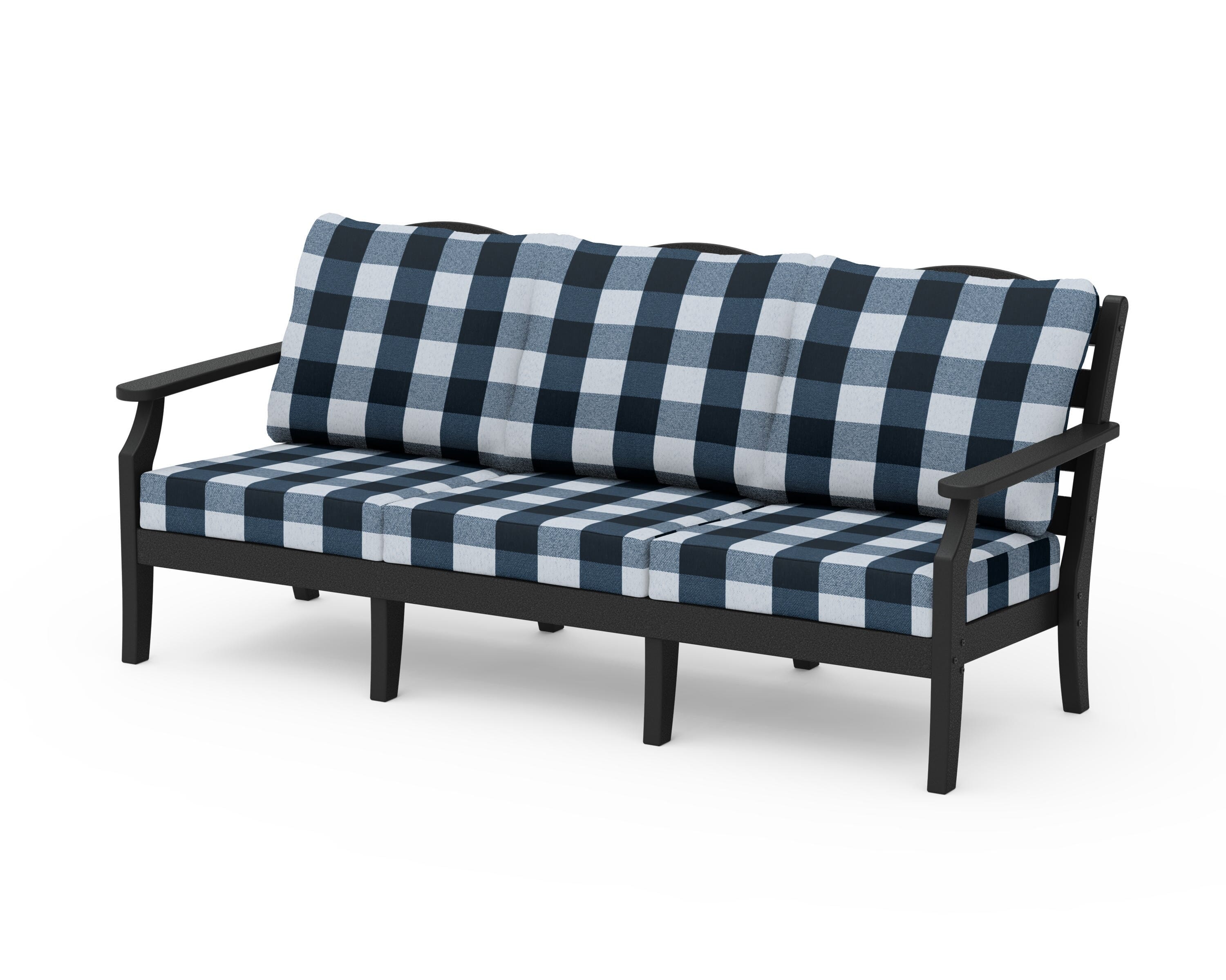 Draper James™ by POLYWOOD® Savannah Deep Seating Sofa in Black / Buffalo Plaid Marine Indigo