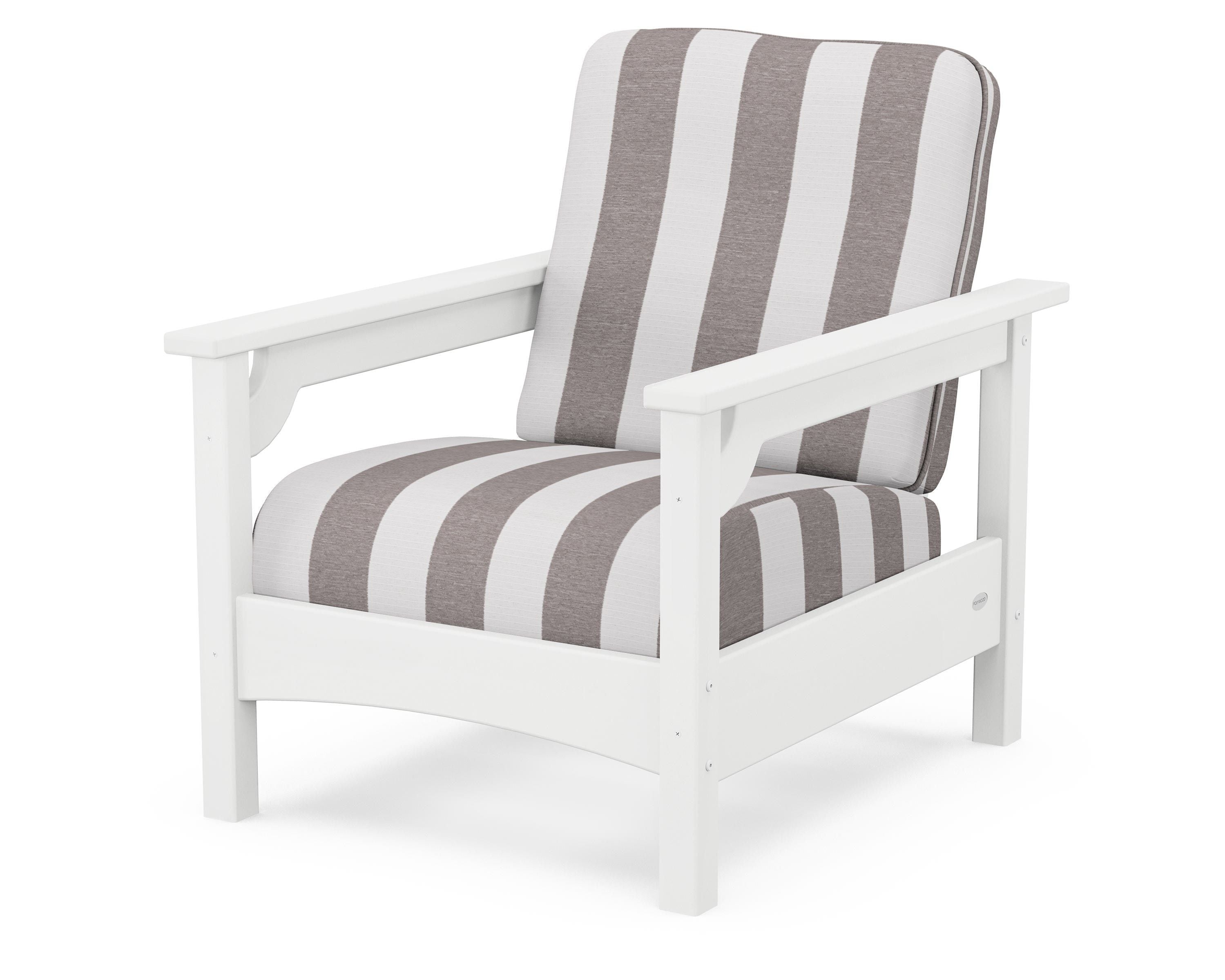 POLYWOOD® Club Chair in White / Cabana Stripe Grey Mist