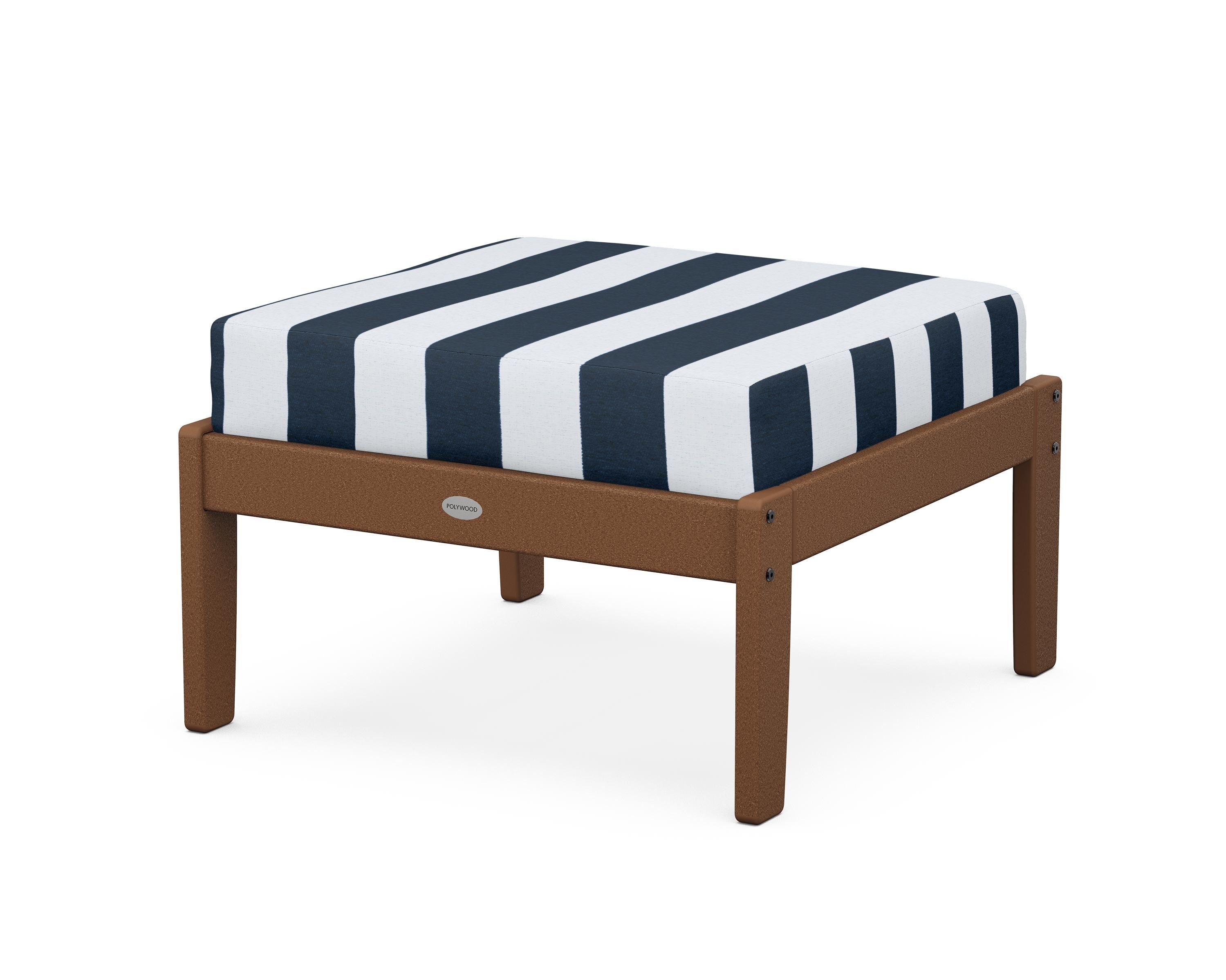 POLYWOOD® Braxton Deep Seating Ottoman in Teak / Cabana Stripe Marine Indigo