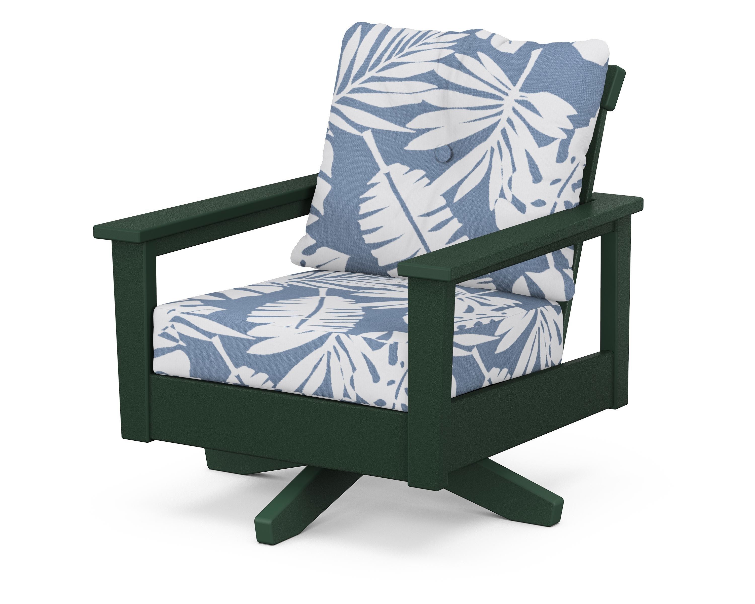 POLYWOOD® Prescott Deep Seating Swivel Chair in Green / Leaf Sky Blue