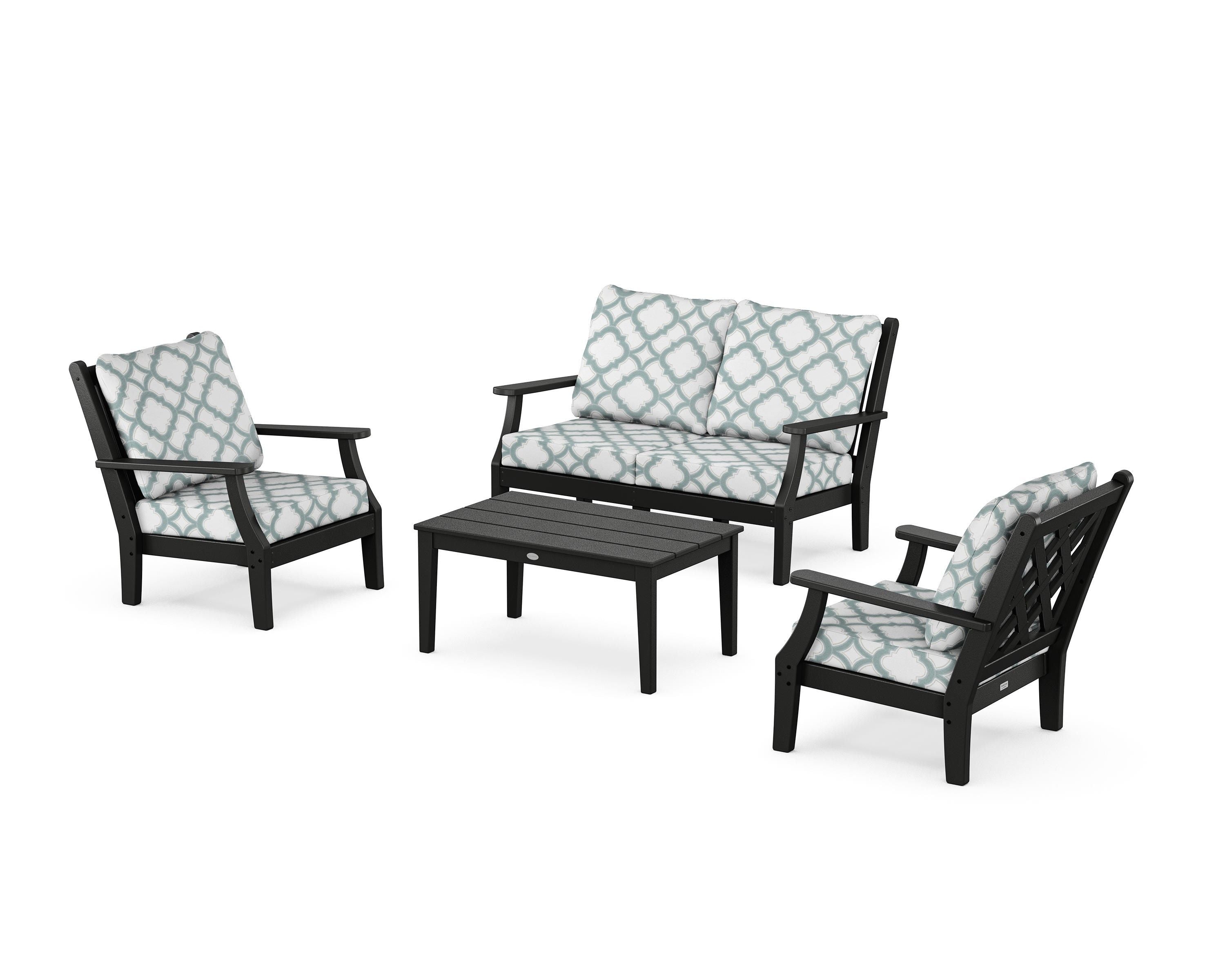 Country Living Wovendale 4-Piece Deep Seating Set with Loveseat in Black / Trellis Glacier Spa