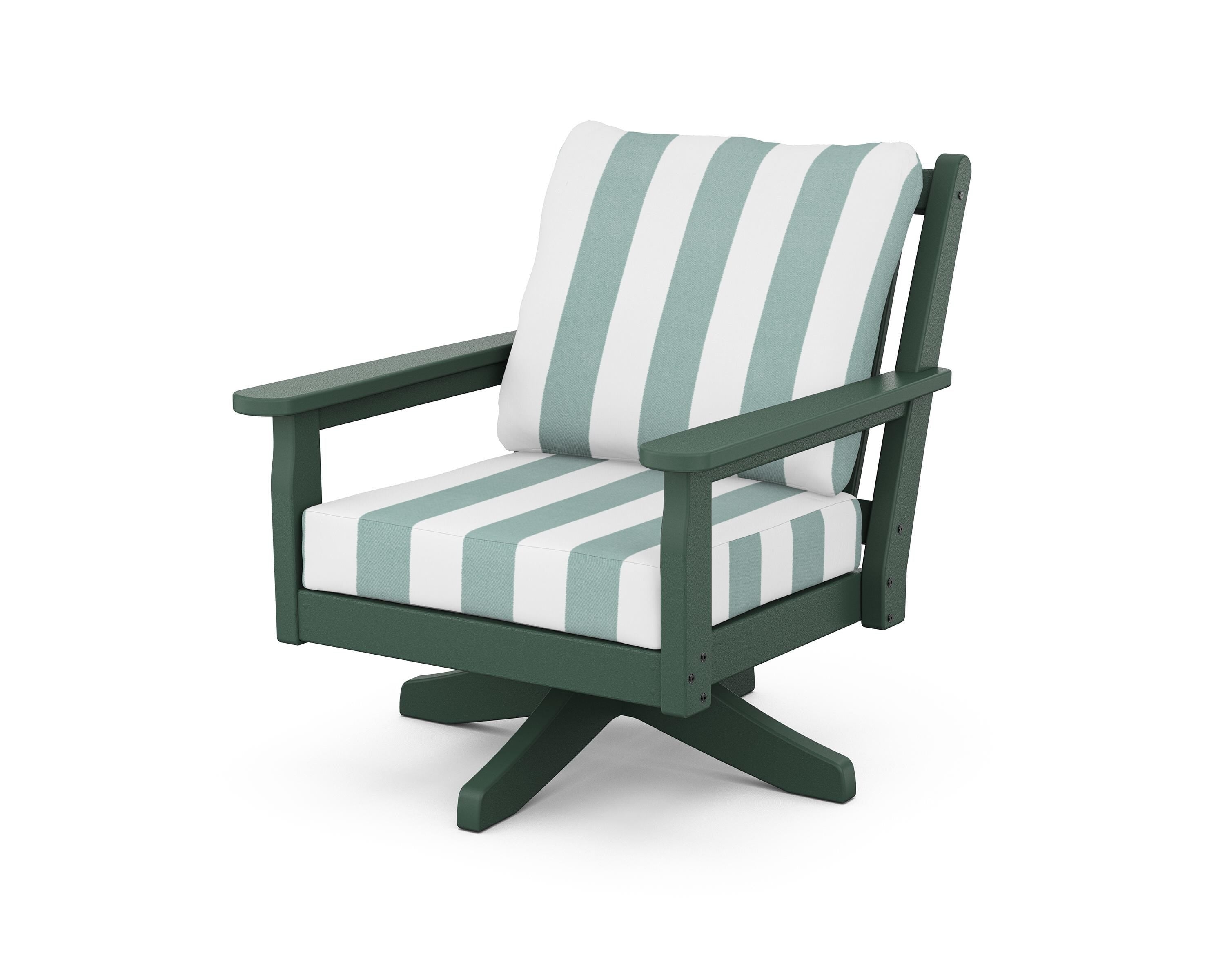 POLYWOOD® Chippendale Deep Seating Swivel Chair in Green / Cabana Stripe Glacier Spa