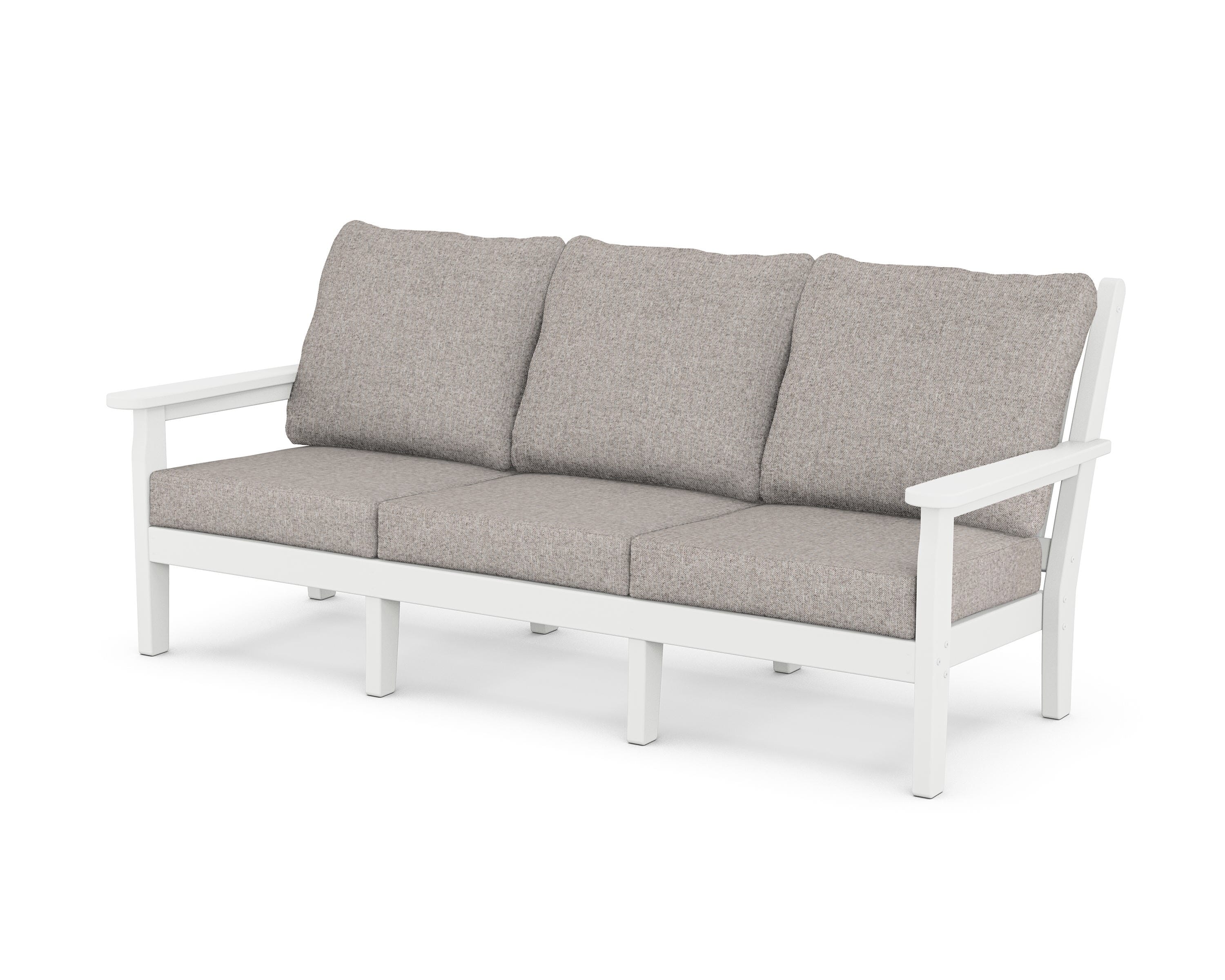 POLYWOOD® Chippendale Deep Seating Sofa in White / Weathered Tweed