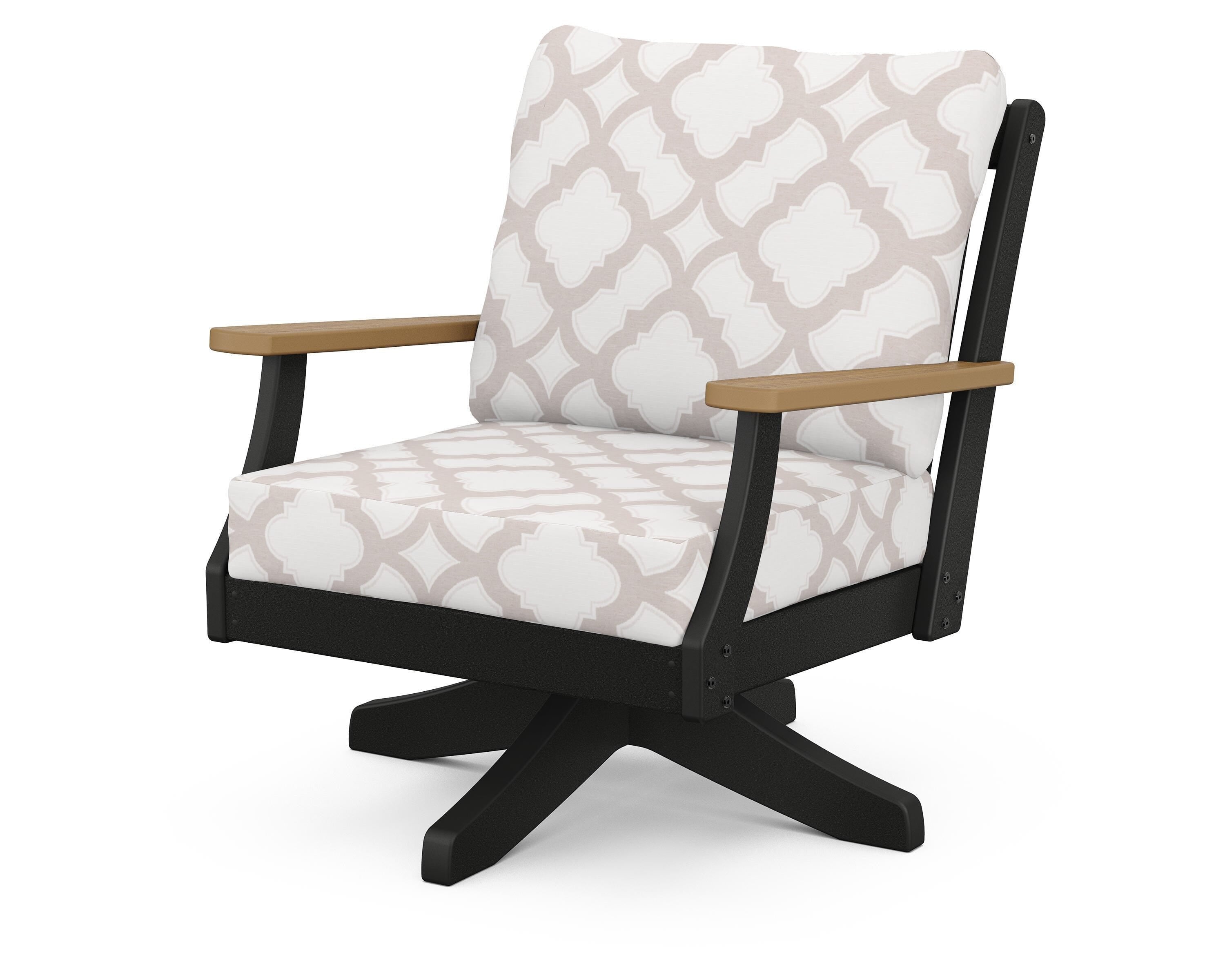 POLYWOOD® Braxton Deep Seating Swivel Chair in Black / Natural / Trellis Dune Burlap
