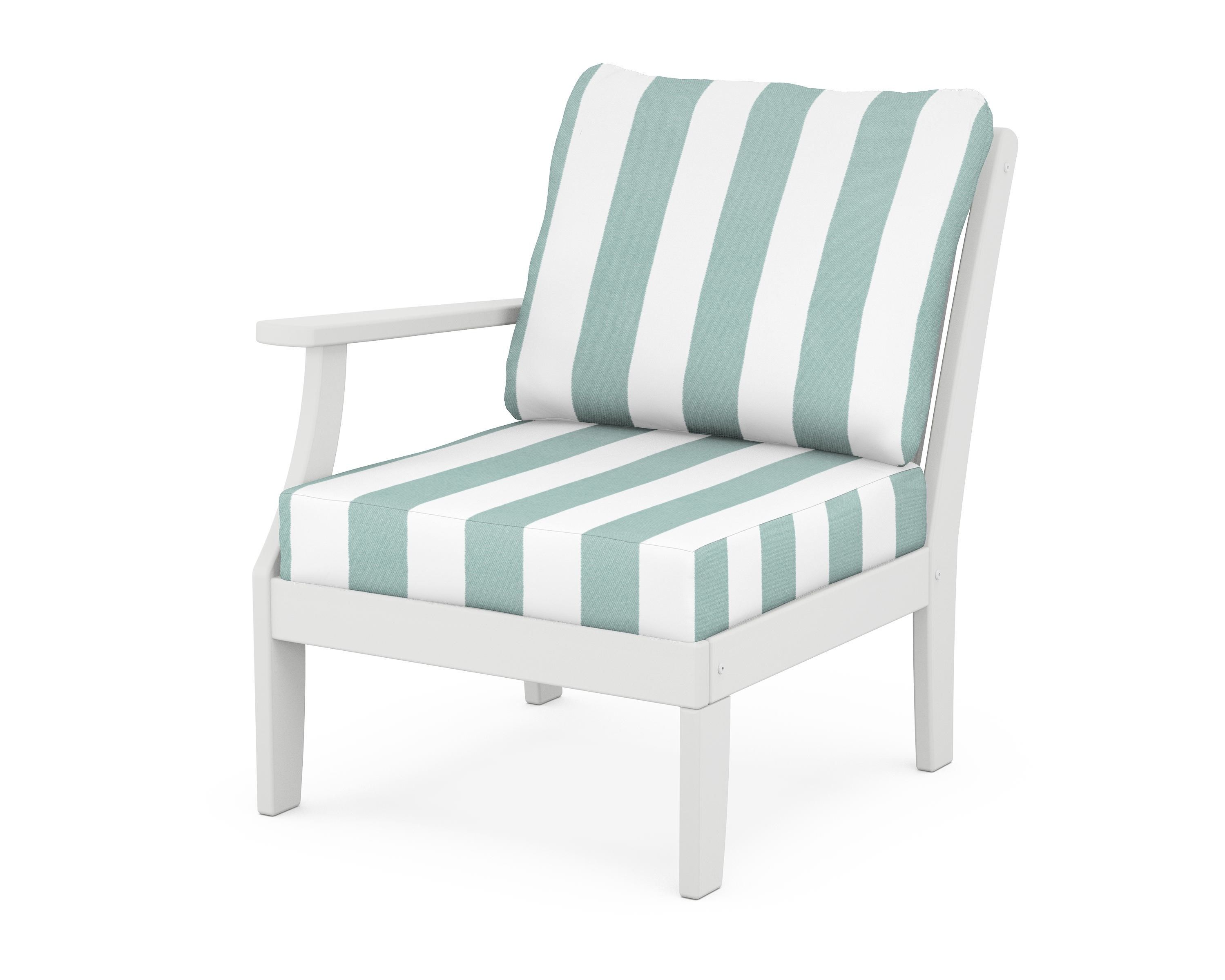 POLYWOOD® Braxton Modular Left Arm Chair in White / Cabana Stripe Glacier Spa