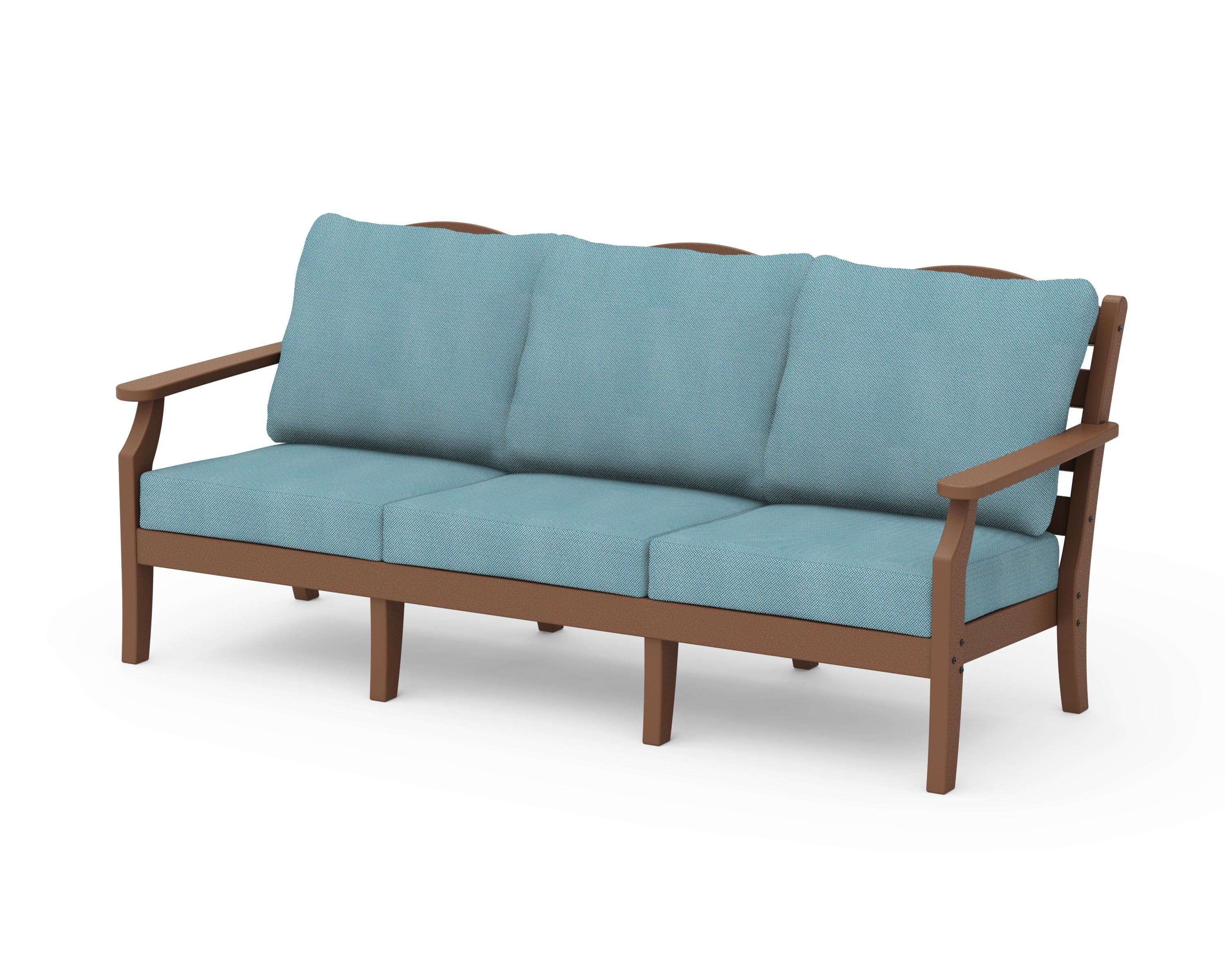 Draper James™ by POLYWOOD® Savannah Deep Seating Sofa in Teak / Lattice Sky Blue