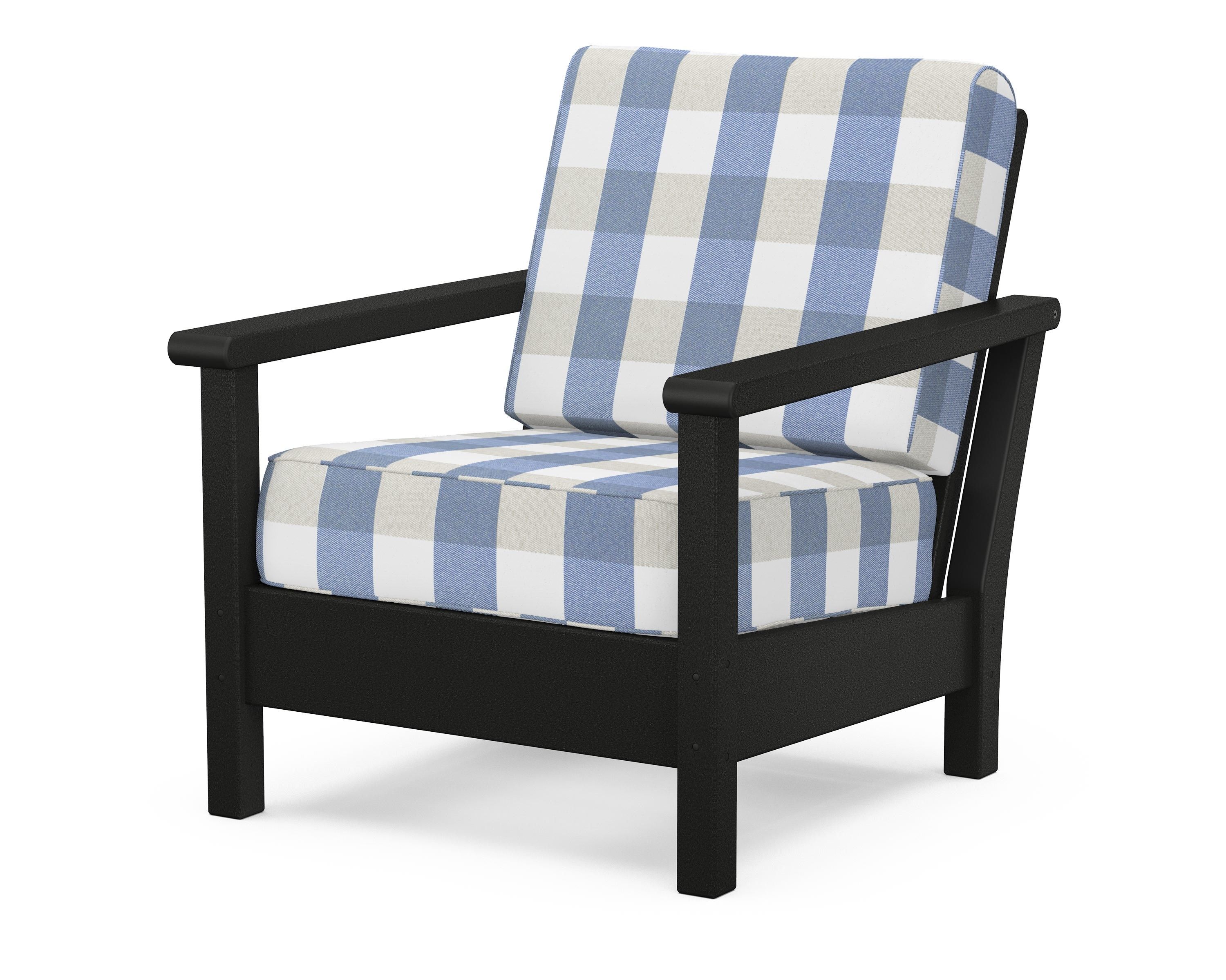 POLYWOOD® Harbour Deep Seating Chair in Black / Buffalo Plaid Sky Blue
