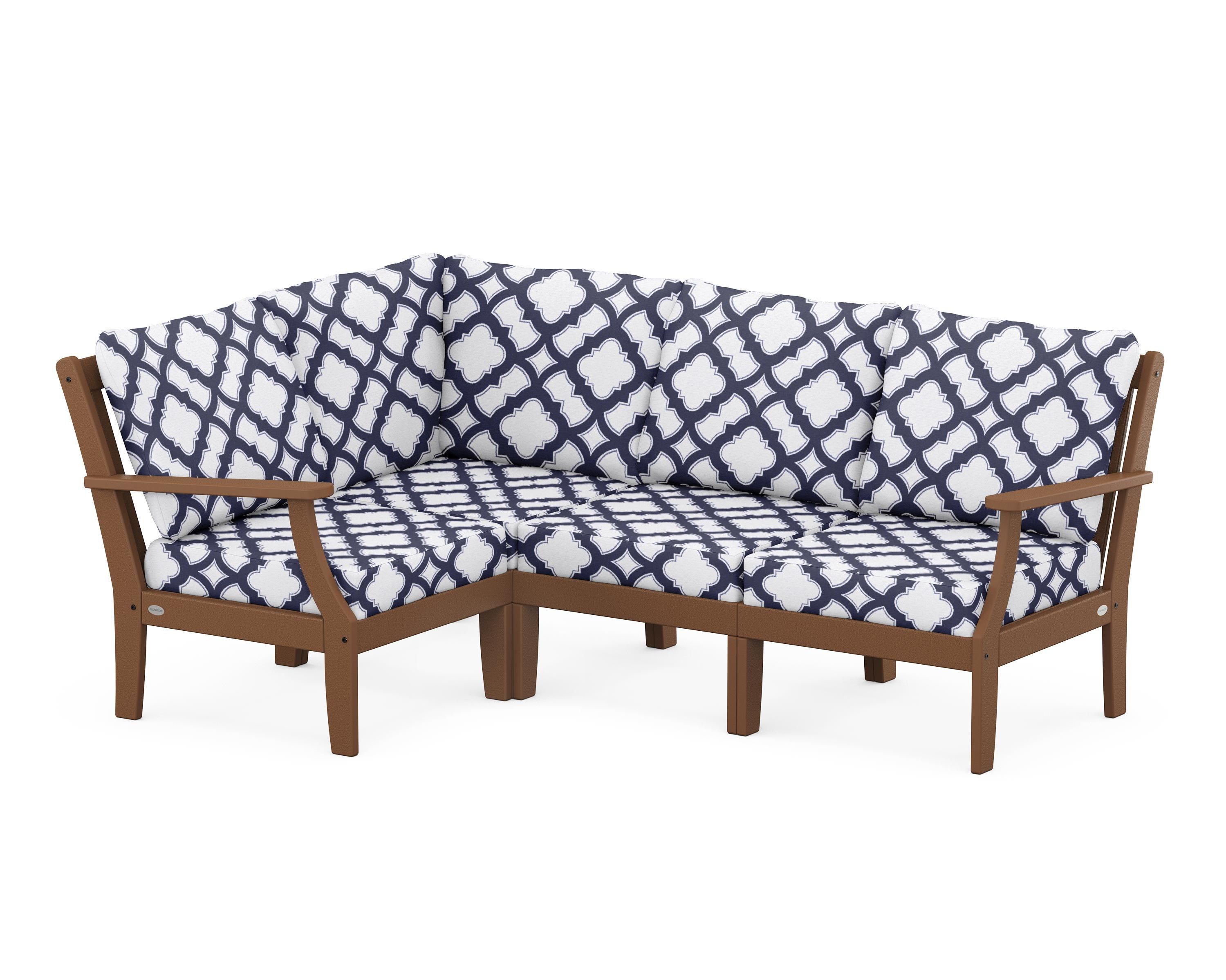 POLYWOOD® Braxton Modular 4-Piece Deep Seating Set in Teak / Trellis Navy