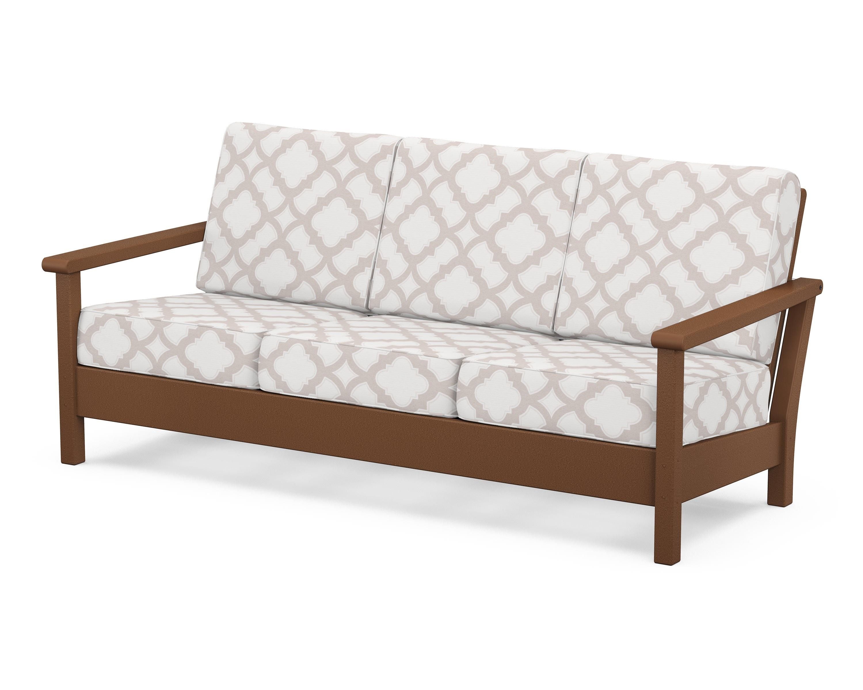 POLYWOOD® Harbour Deep Seating Sofa in Teak / Trellis Dune Burlap