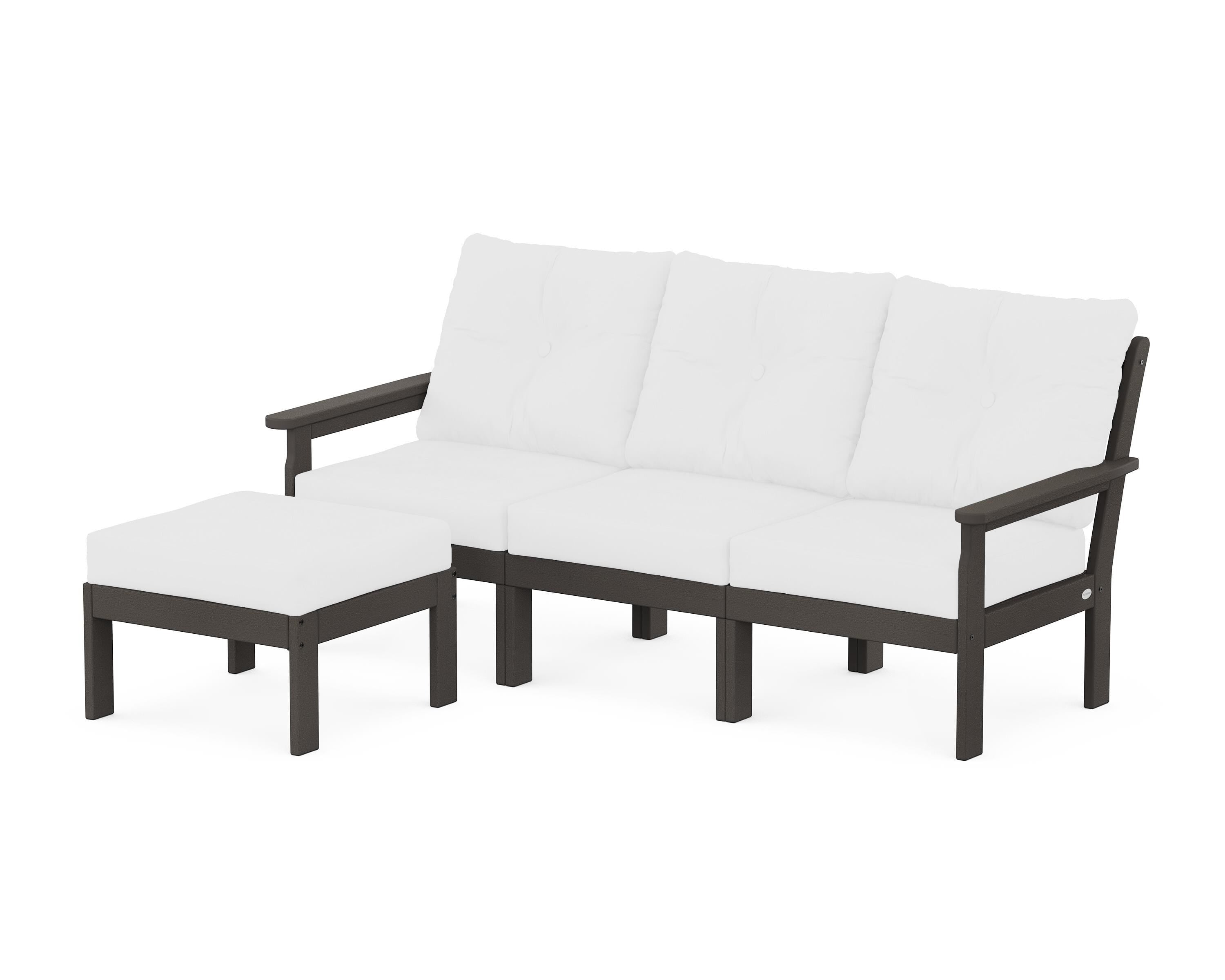 POLYWOOD® Vineyard 4-Piece Sectional with Ottoman in Vintage Coffee / Natural