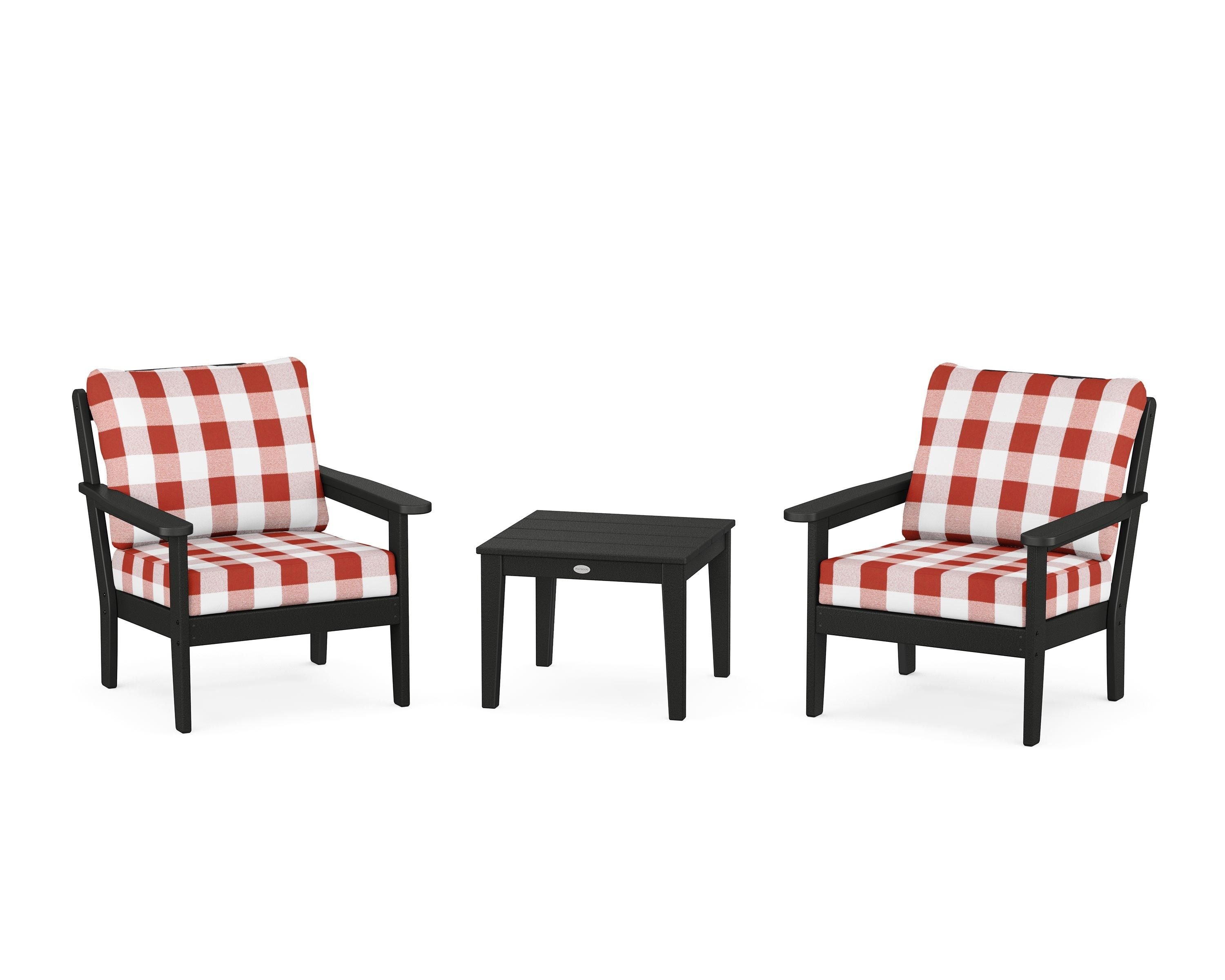 Country Living Cottage 3-Piece Deep Seating Set in Black / Buffalo Plaid Crimson
