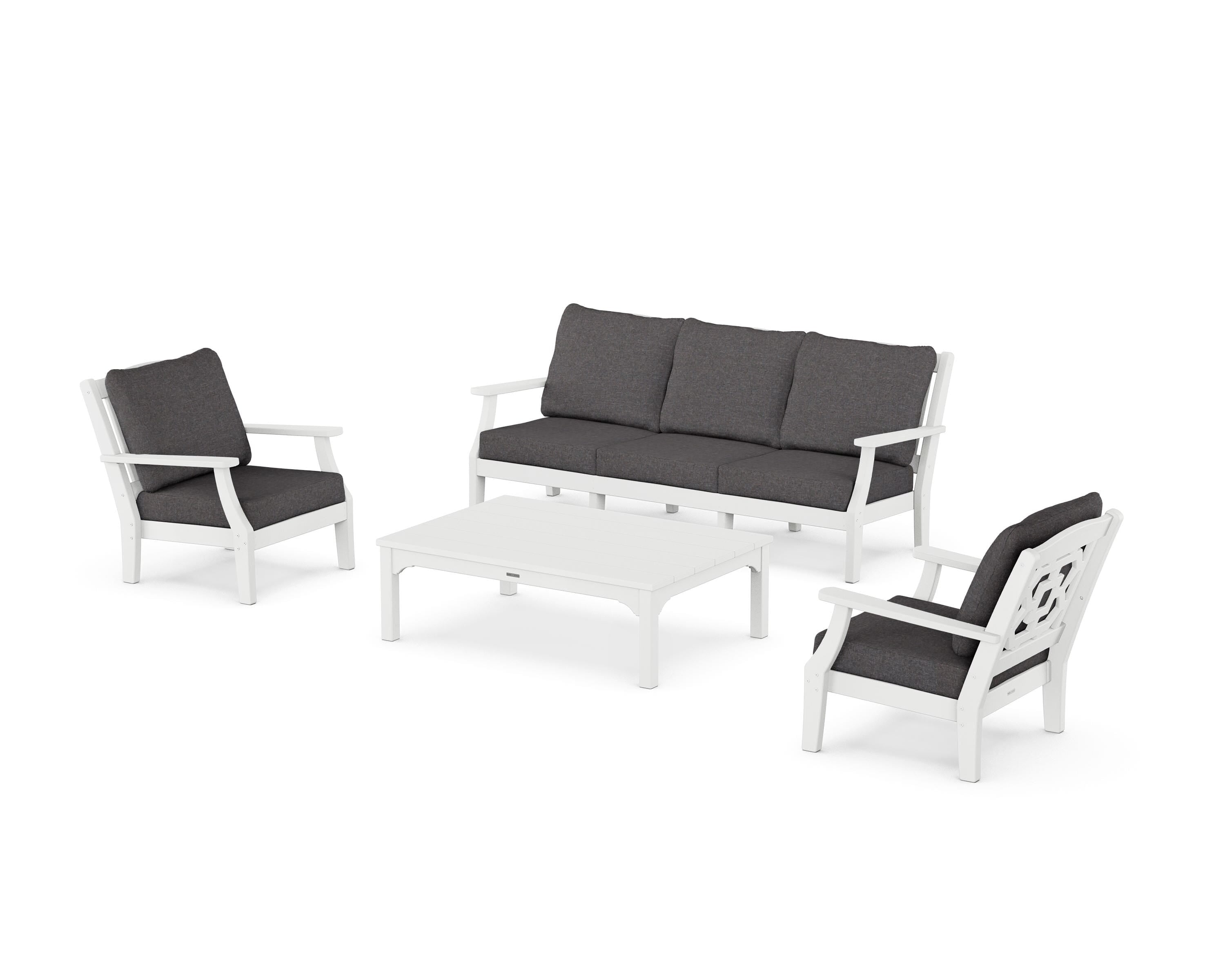 Martha Stewart by POLYWOOD® Chinoiserie 4-Piece Deep Seating Set with Sofa in White / Ash Charcoal