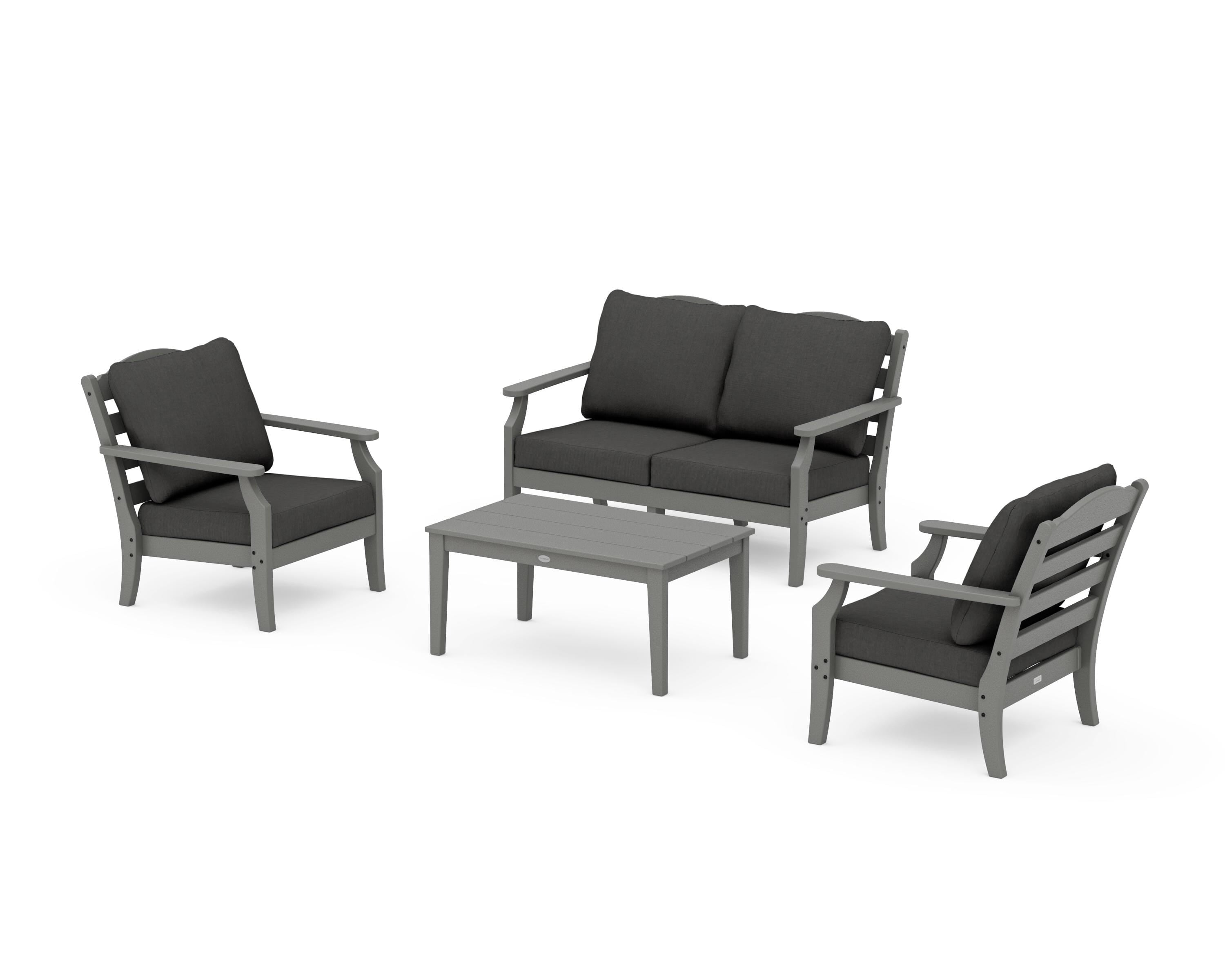 Draper James™ by POLYWOOD® Savannah 4-Piece Deep Seating Set with Loveseat in Slate Grey / Spectrum Carbon